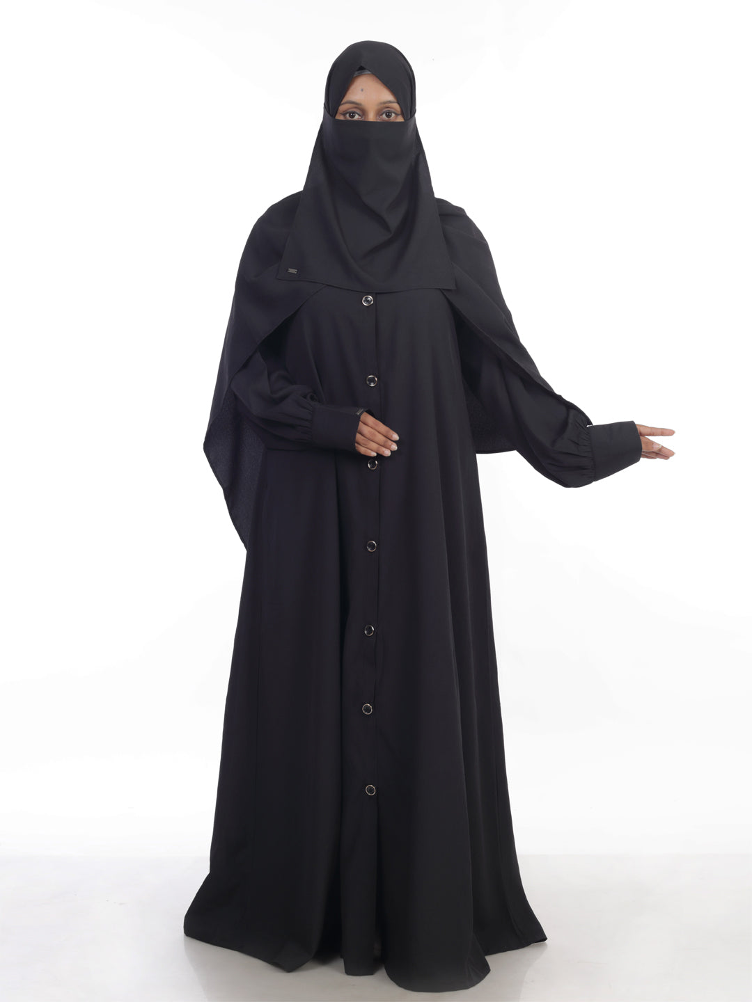 Kaaj Button Front Open Abaya Set