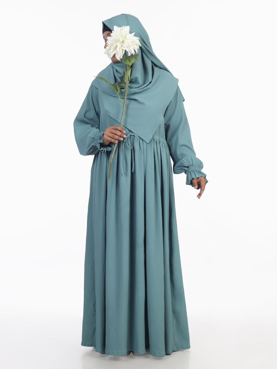 Frock Style Abaya Set With Drawstring at Waist