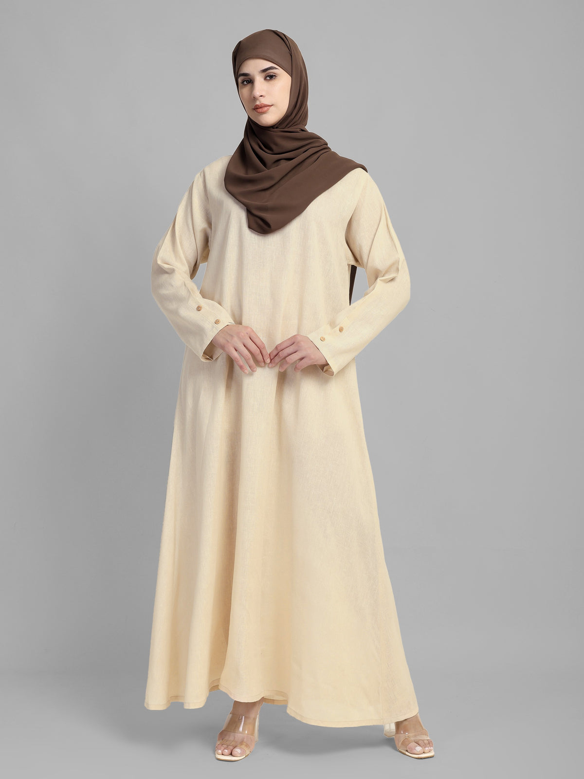 Linen Abaya with Show Buttons at Back