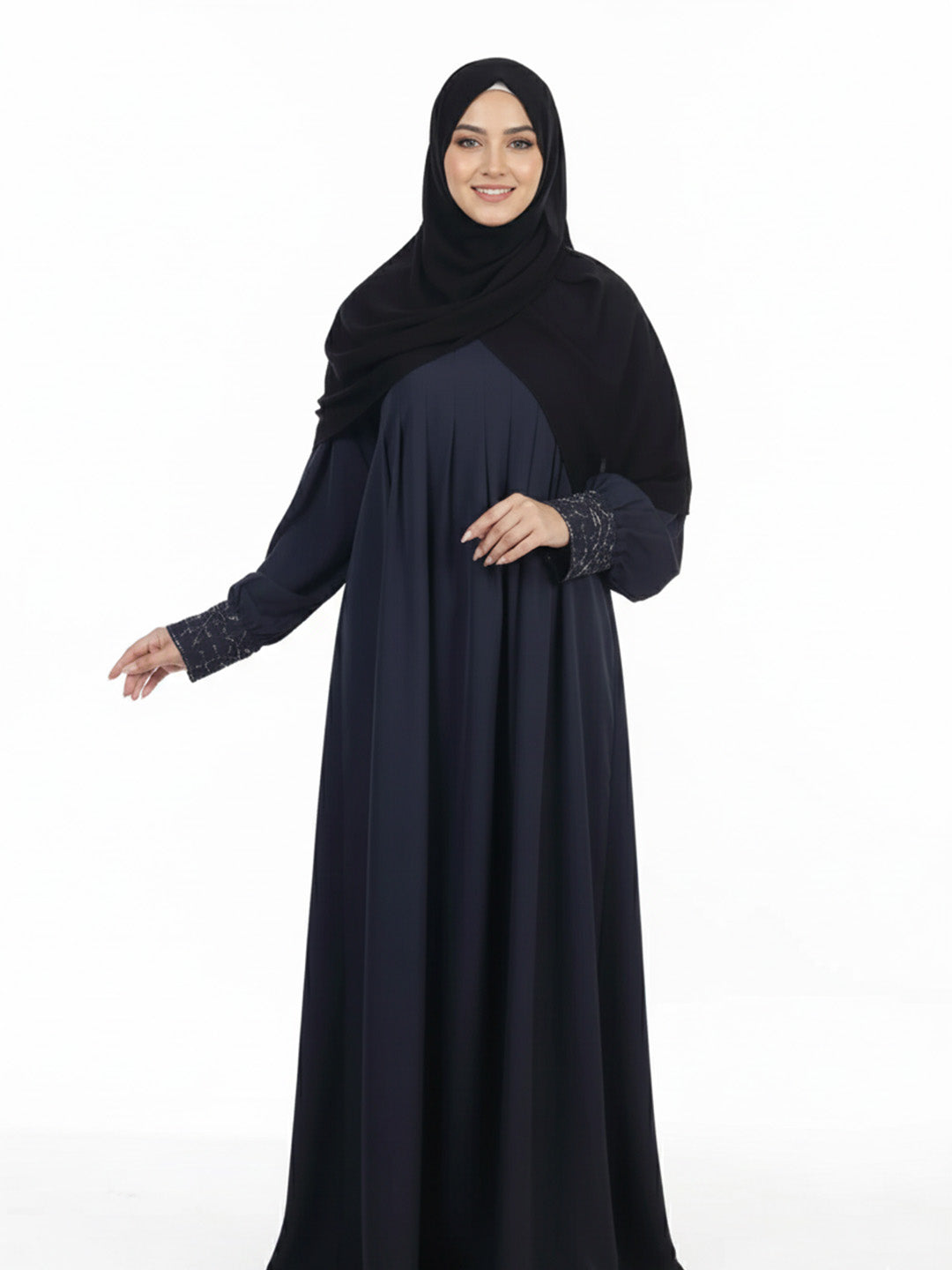 Naziya Front Pleated Handwork Cuff Abaya