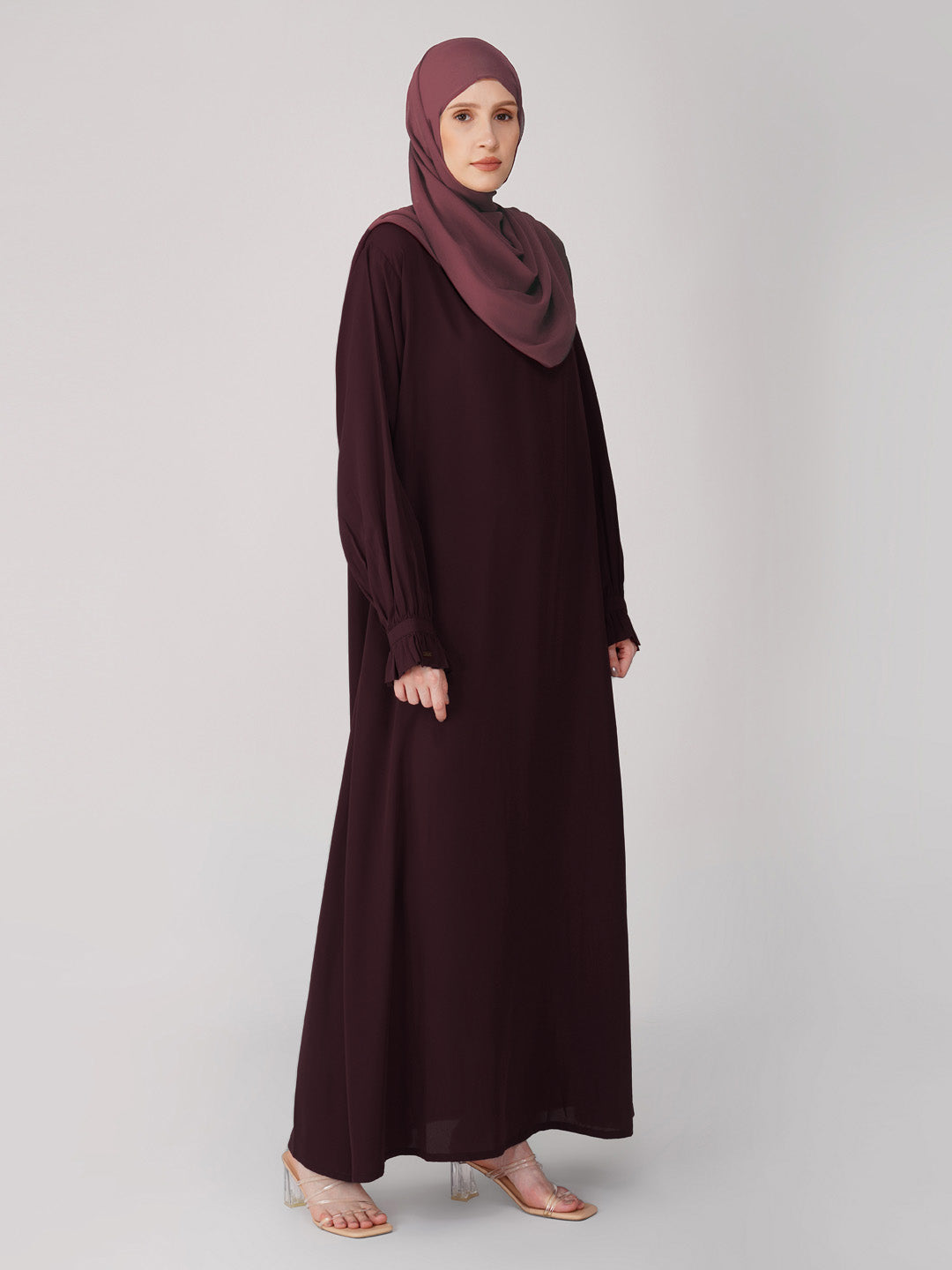 Basic Abaya With Band Frill Sleeves