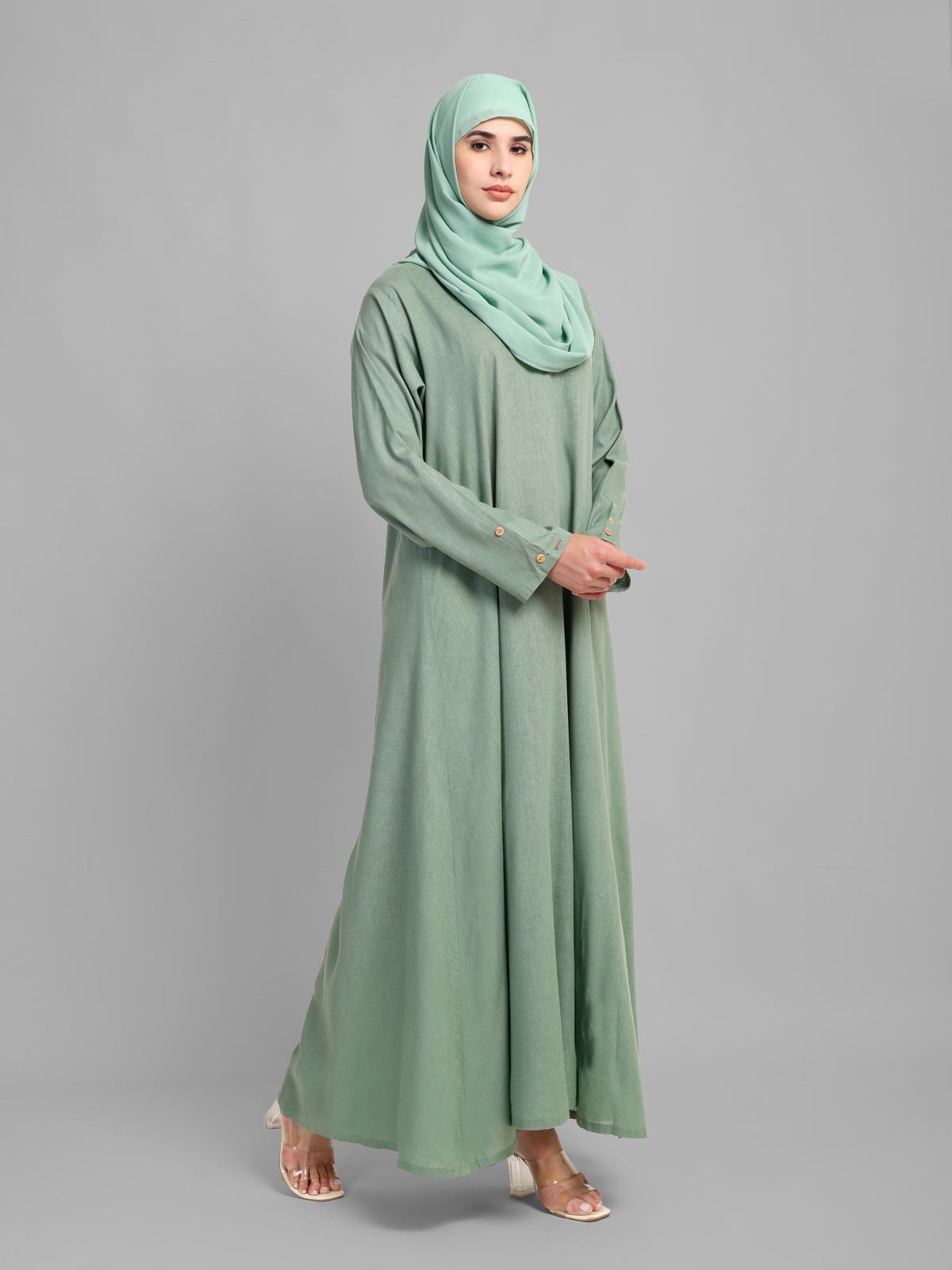 Linen Abaya with Show Buttons at Back
