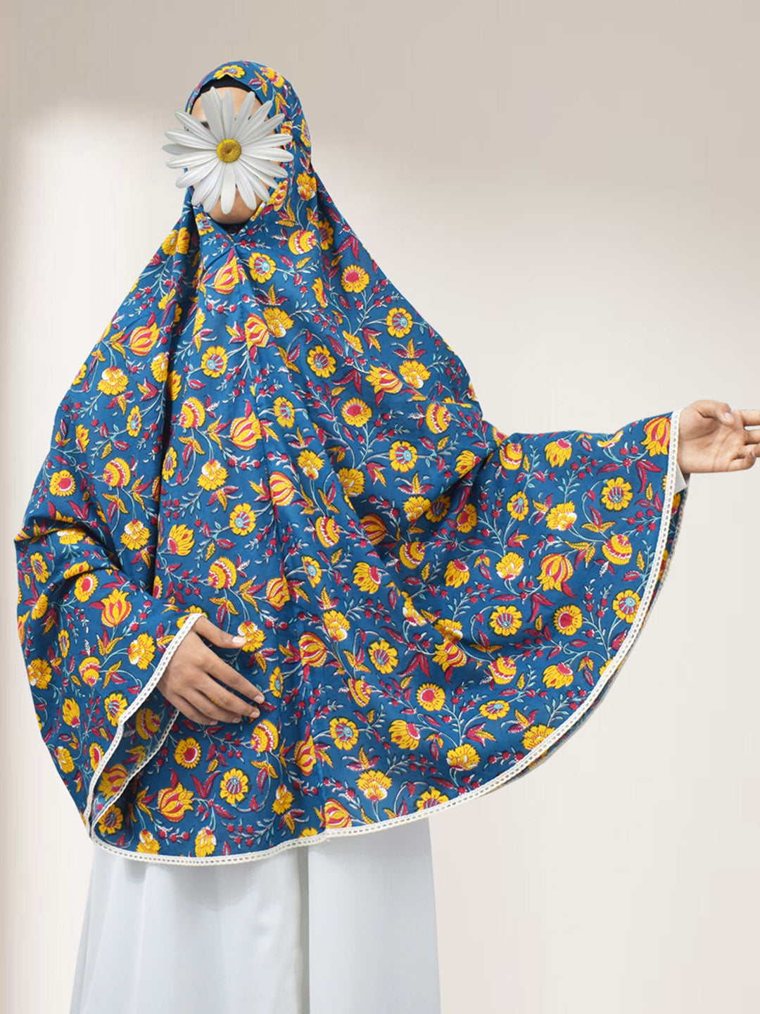 Teal Blue Floral Cotton Namaz Makhna