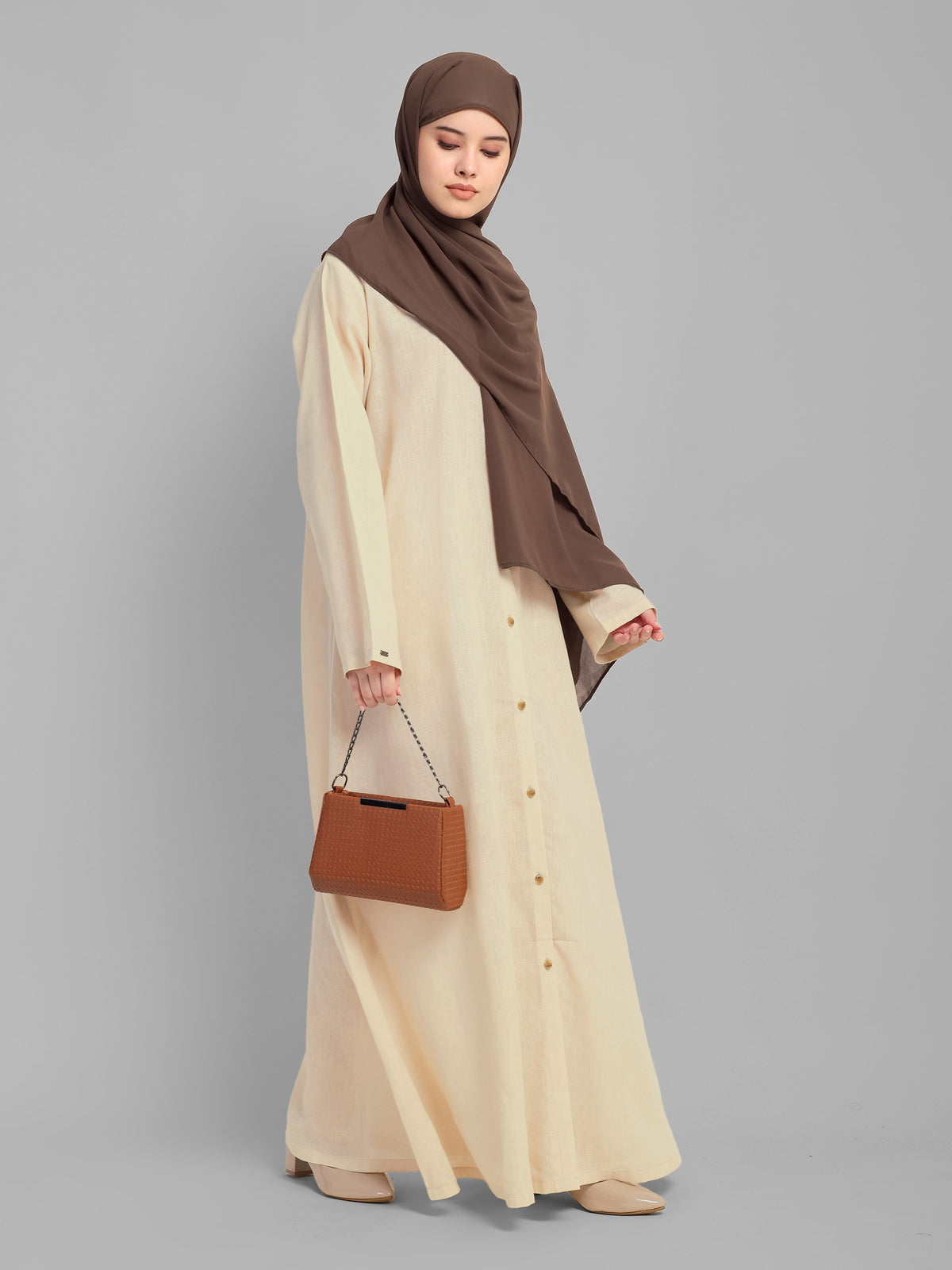 Linen Front Open Abaya