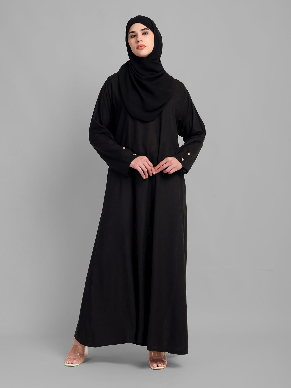 Linen Abaya with Show Buttons at Back