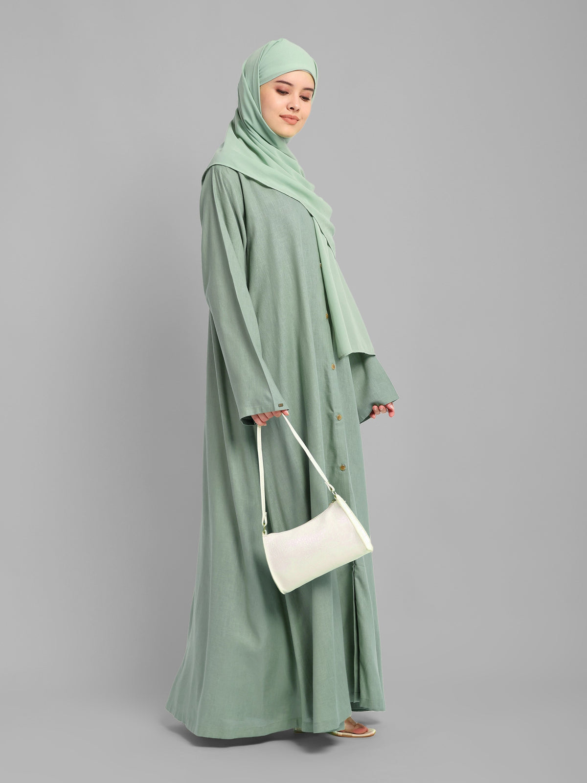 Linen Front Open Abaya