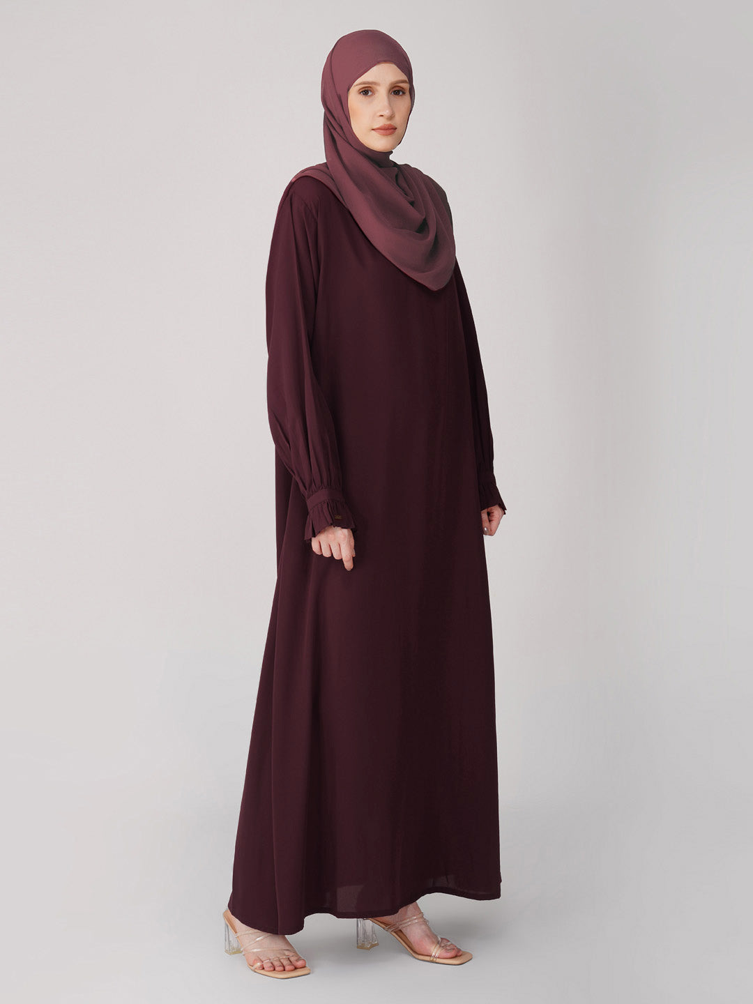 Basic Abaya With Band Frill Sleeves