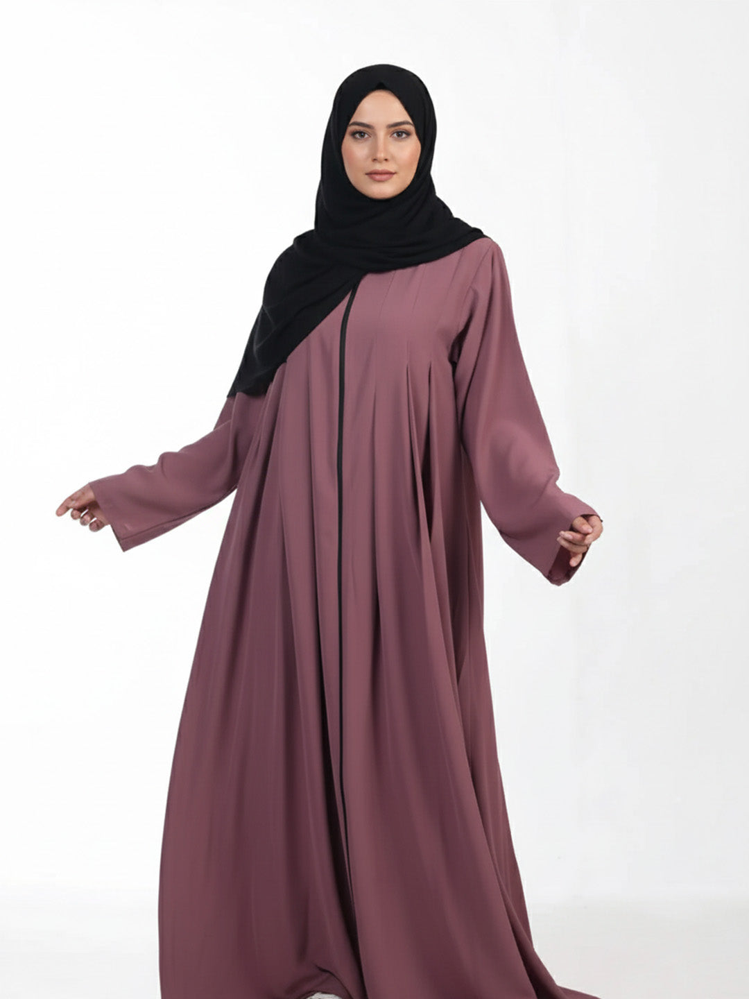 Front Pleated Full Length Zip Abaya