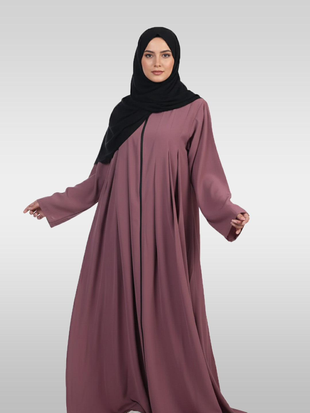 Front Pleated Full Length Zip Abaya