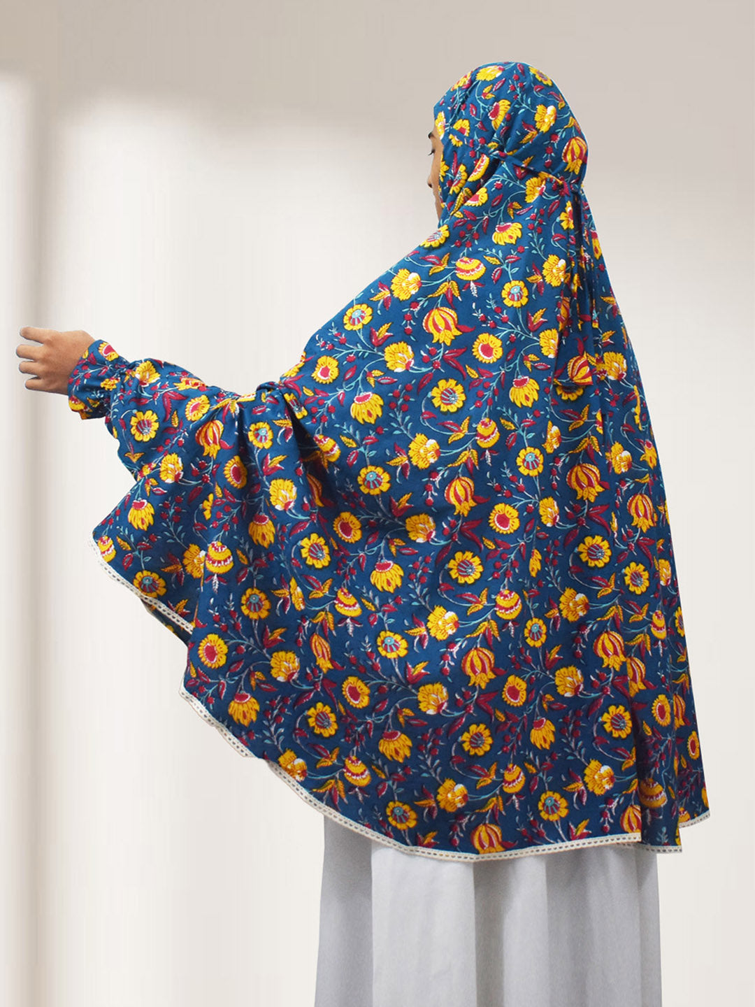 Teal Blue Floral Cotton Namaz Makhna