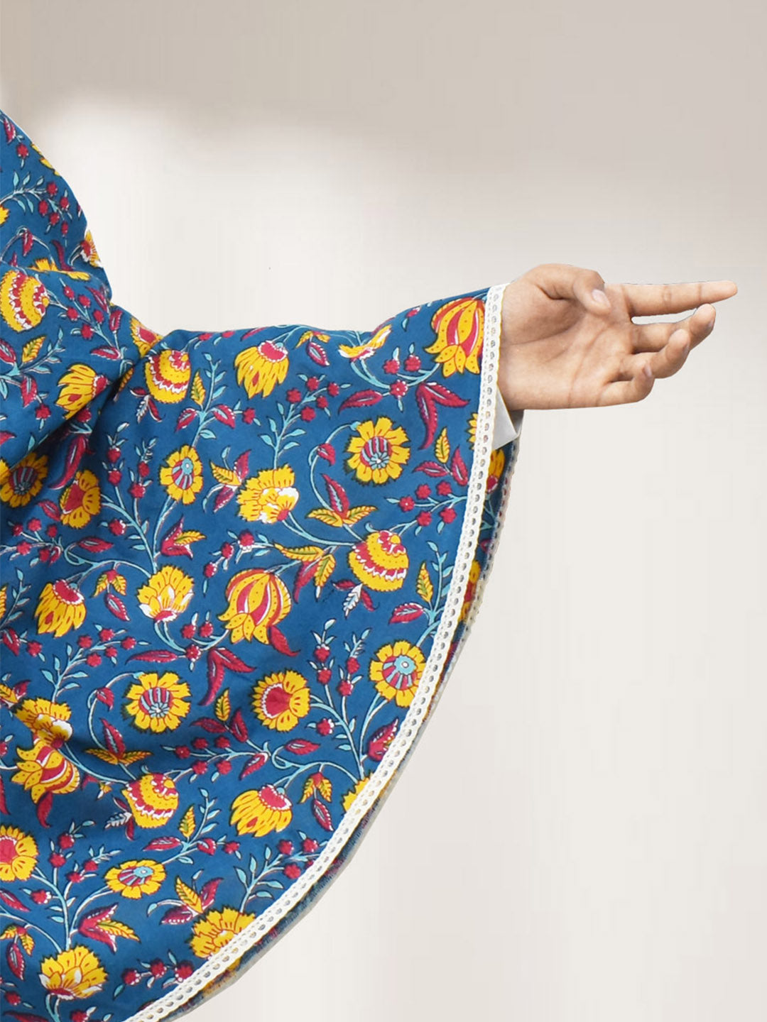 Teal Blue Floral Cotton Namaz Makhna