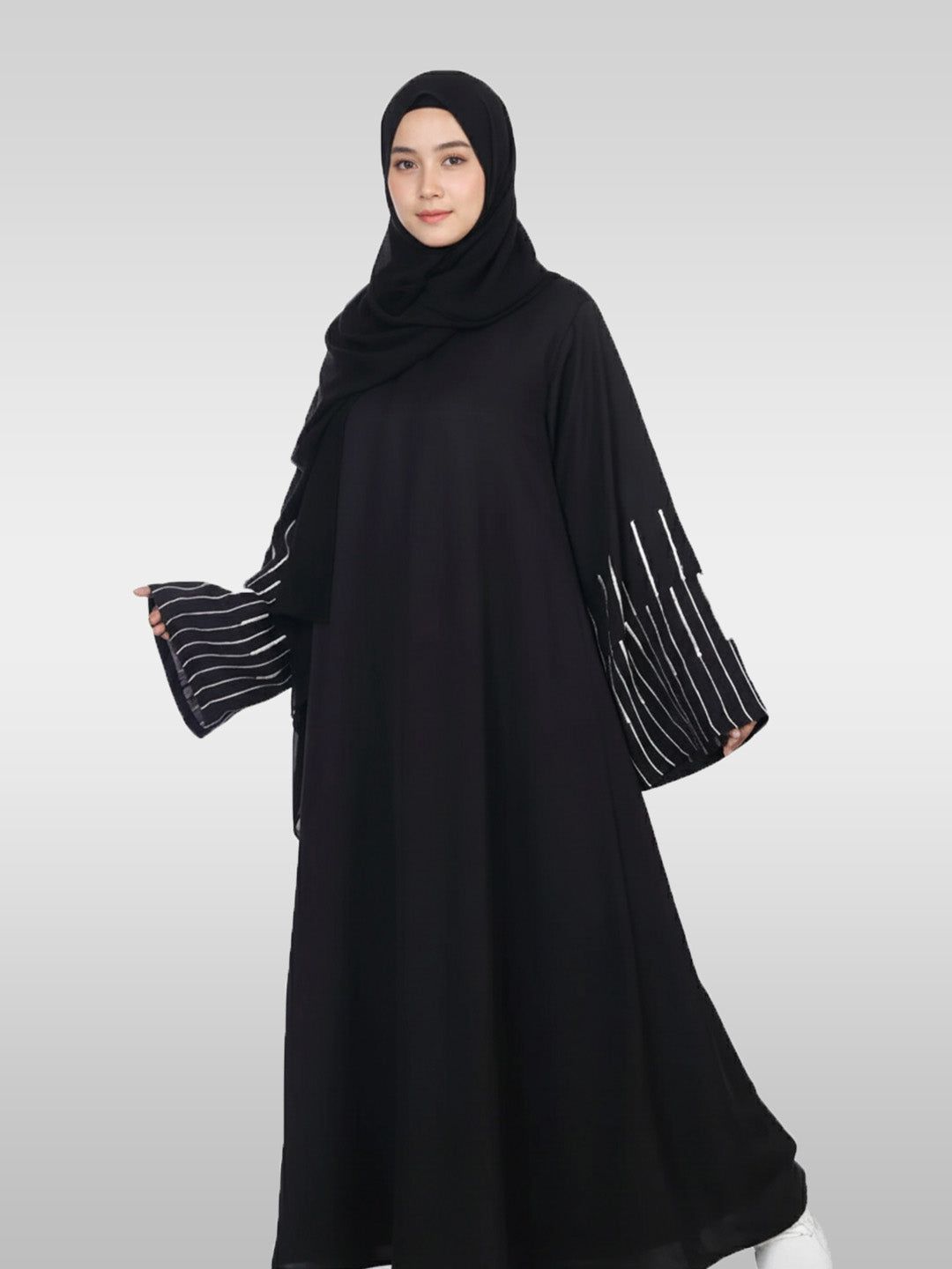 Classic Front Closed Abaya with Embroidery Detail on Sleeves