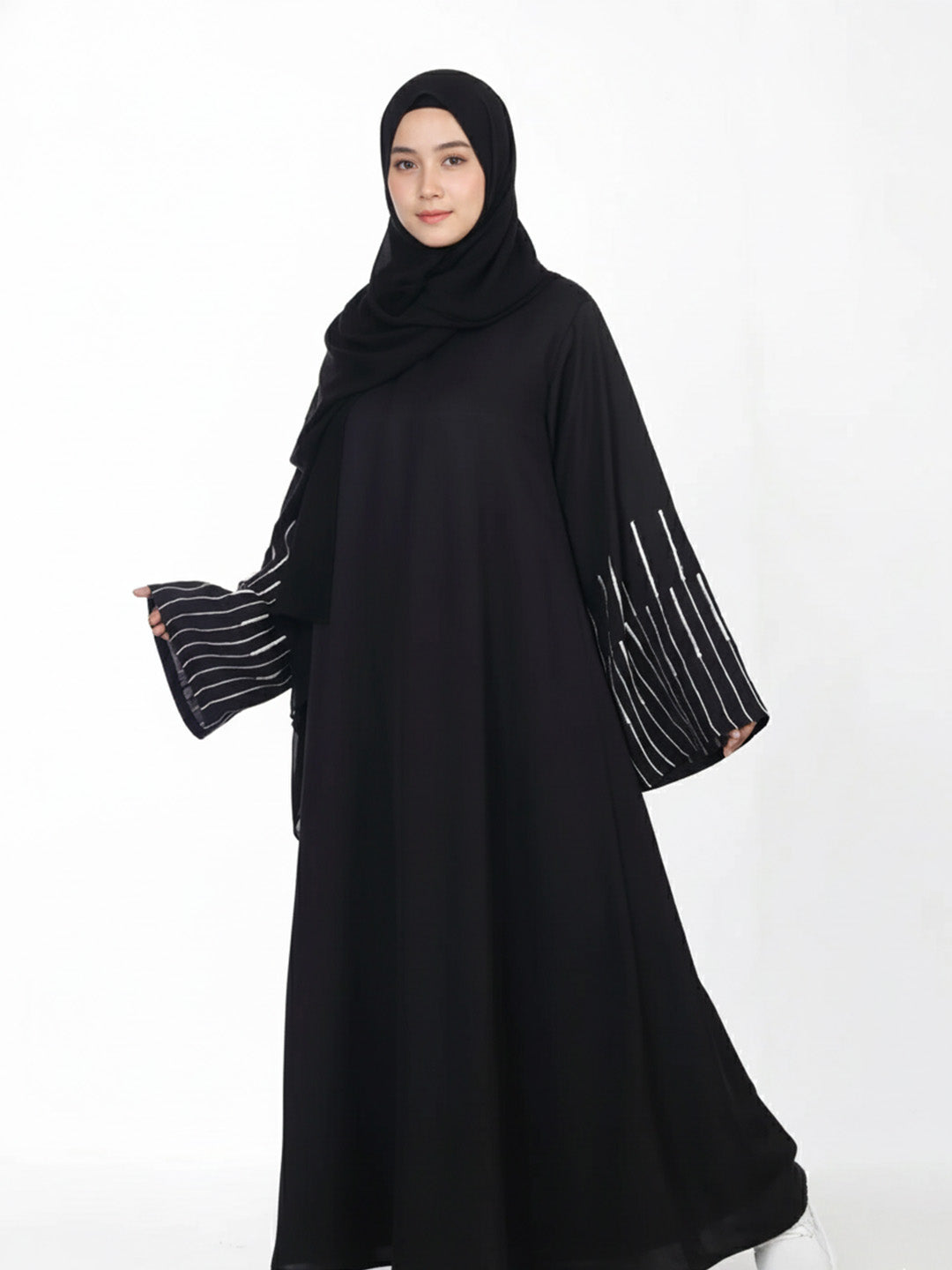 Classic Front Closed Abaya with Embroidery Detail on Sleeves