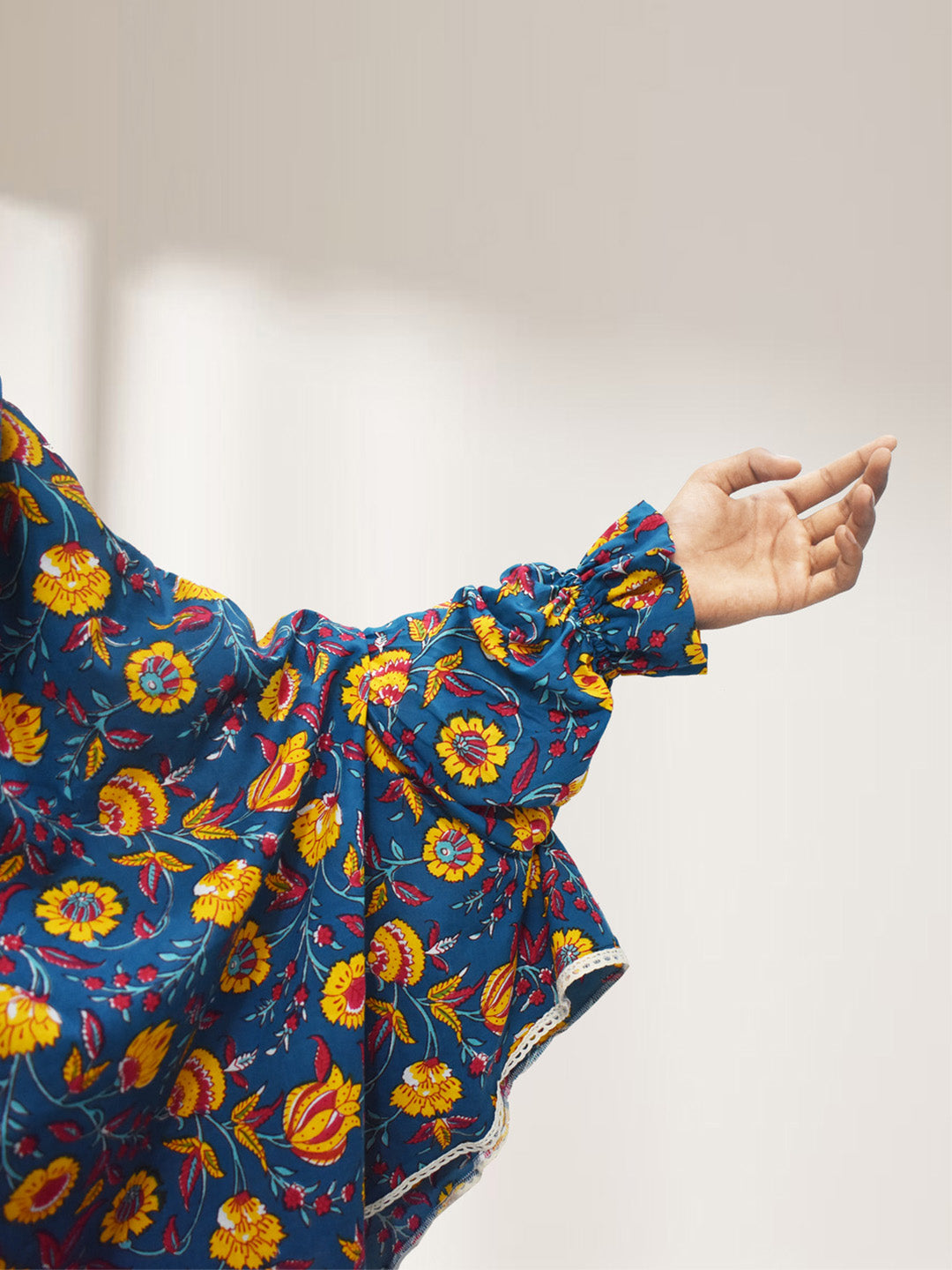 Teal Blue Floral Cotton Namaz Makhna