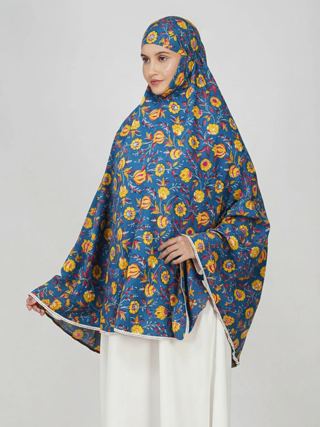 Teal Blue Floral Cotton Namaz Makhna