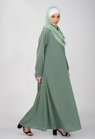 Turf Mint Green Pleated Balloon Sleeves Abaya Set