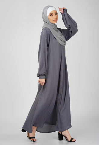 Regal Grey Front Open Basic Abaya Set