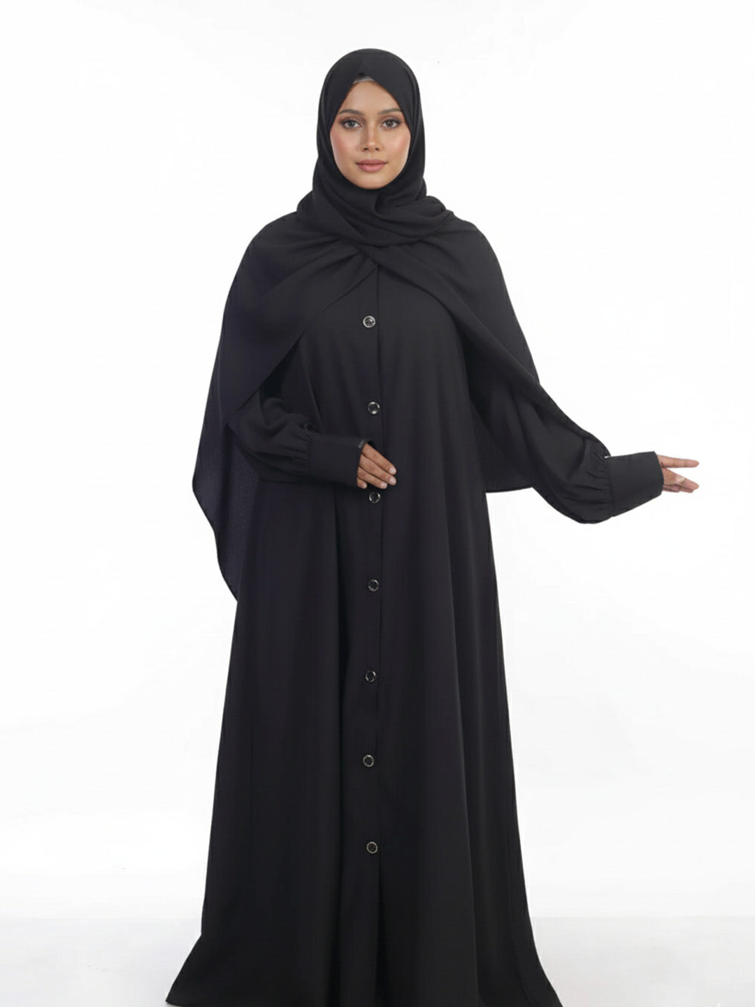 Kaaj Button Front Open Abaya Set