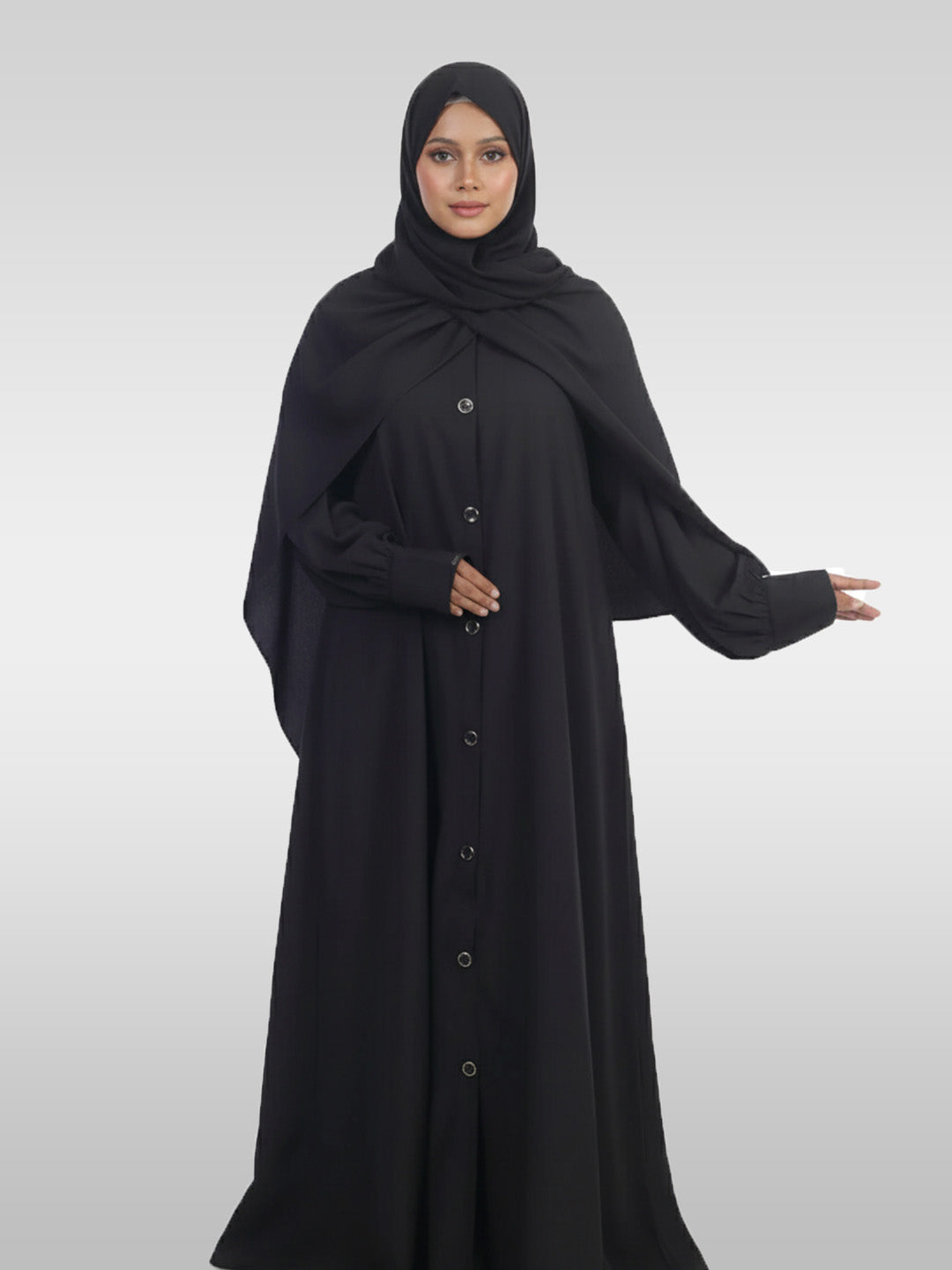 Kaaj Button Front Open Abaya Set