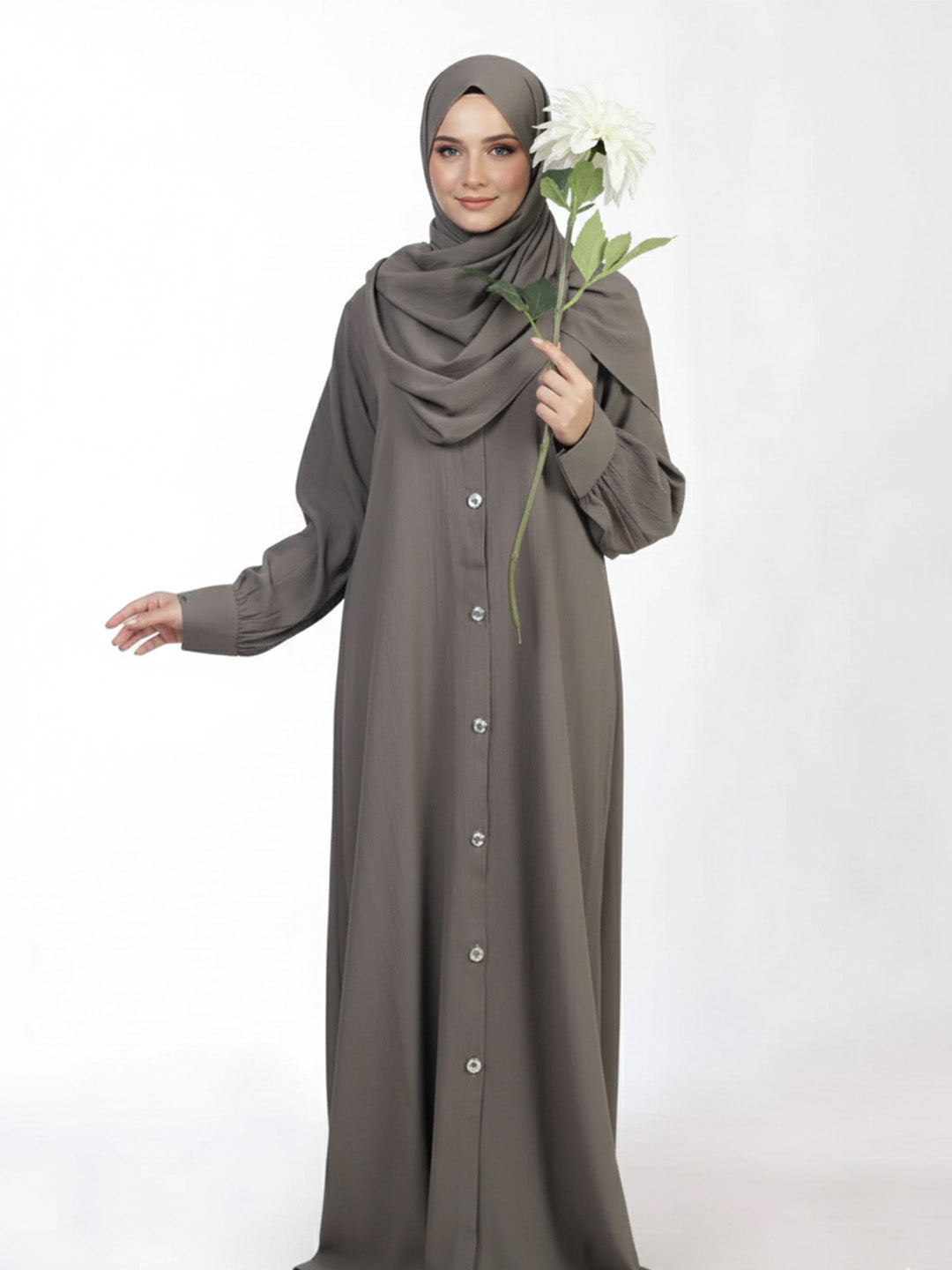 Kaaj Button Front Open Abaya Set