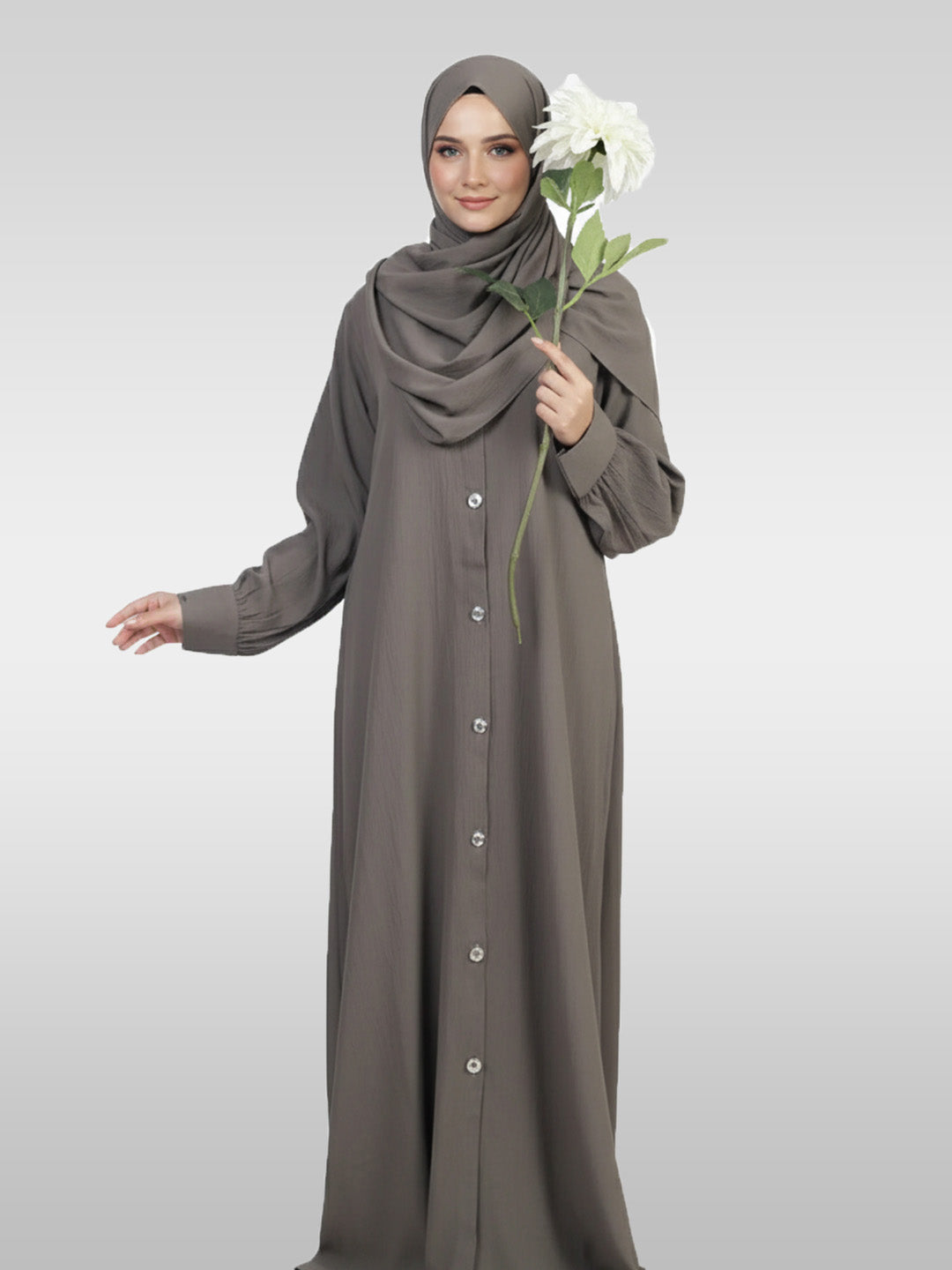 Kaaj Button Front Open Abaya Set