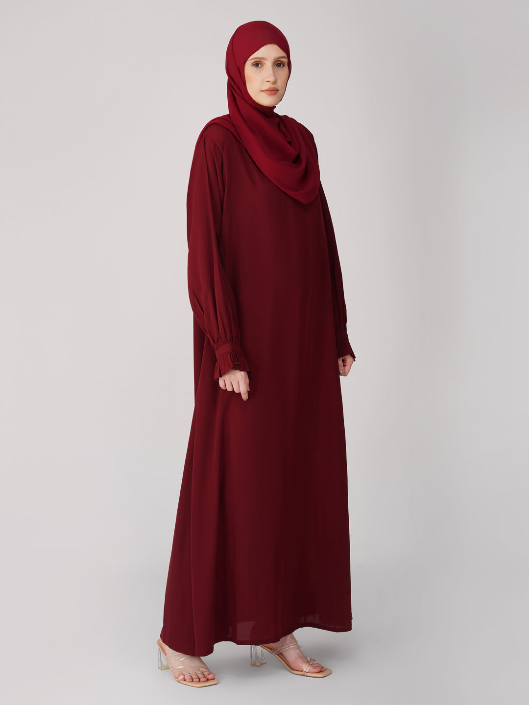 Basic Abaya With Band Frill Sleeves