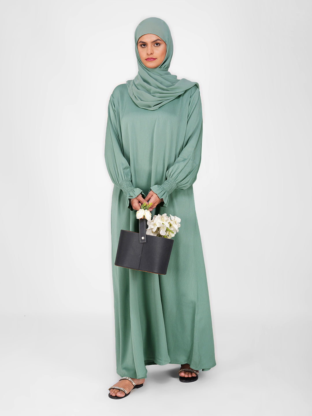 Noor Abaya With Smocked Sleeves