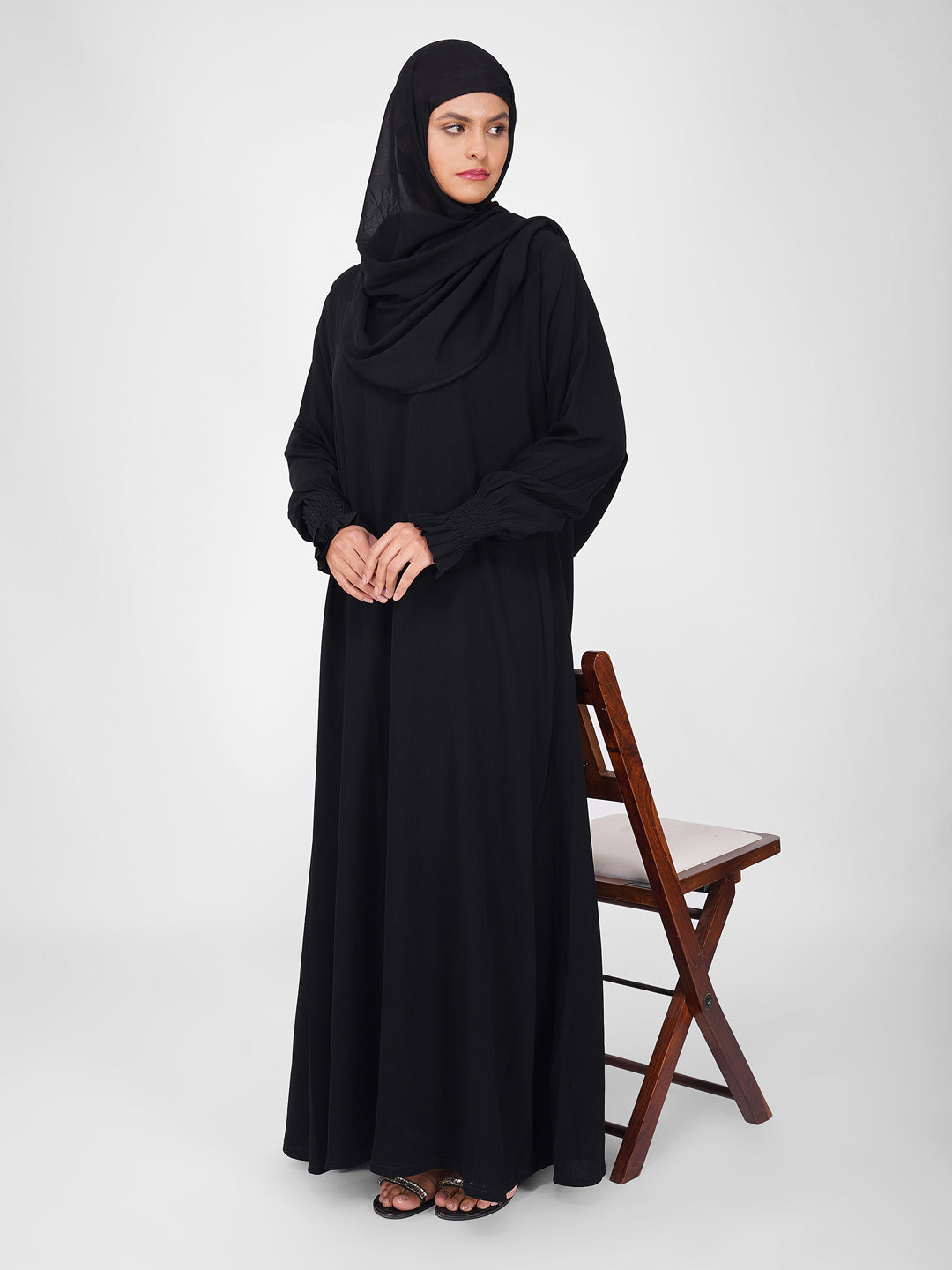 Noor Abaya With Smocked Sleeves