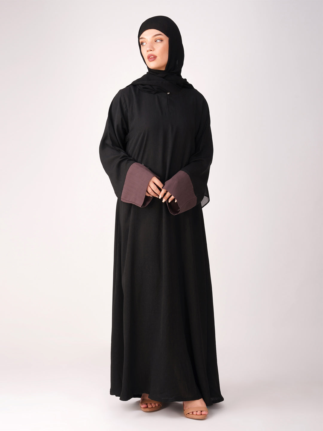 Classic Abaya With Contrast Cuff 
And Button Set