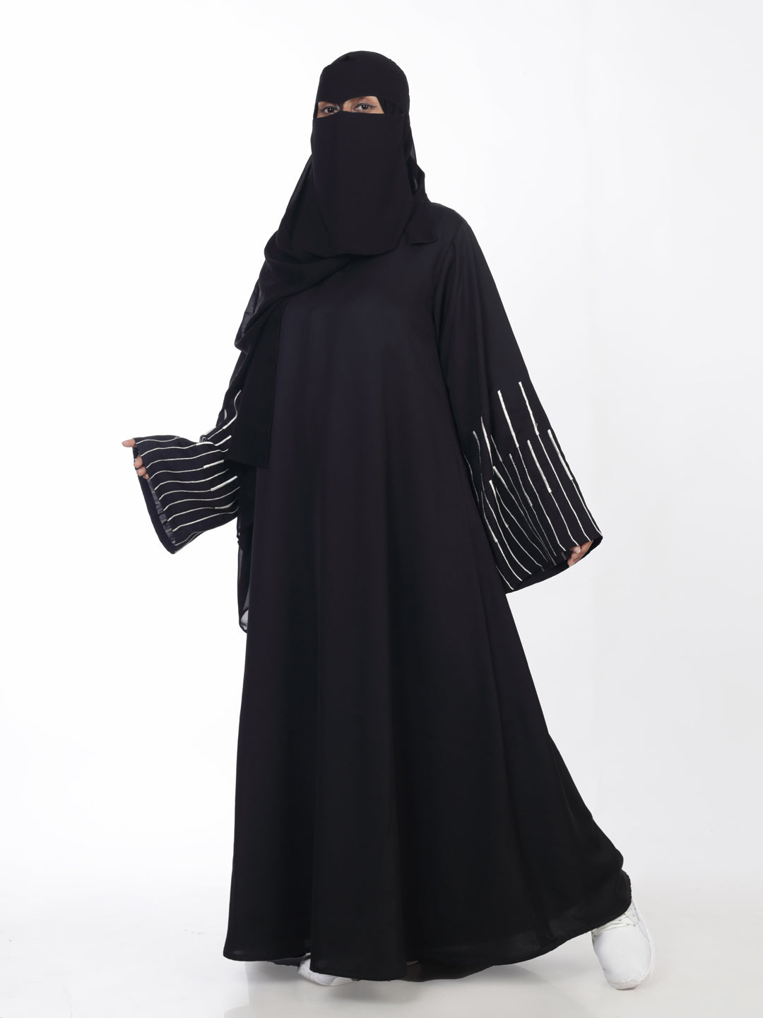 Classic Front Closed Abaya with Embroidery Detail on Sleeves