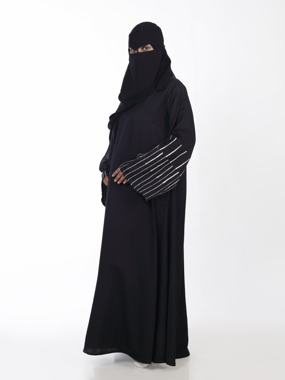 Classic Front Closed Abaya with Embroidery Detail on Sleeves