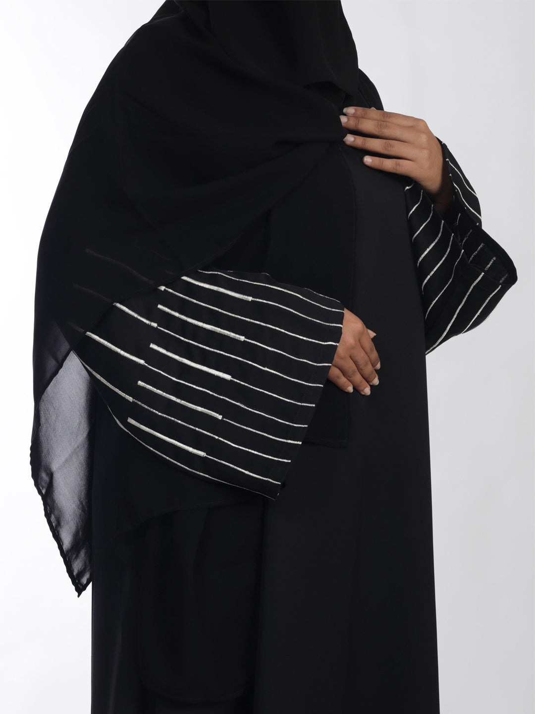 Classic Front Closed Abaya with Embroidery Detail on Sleeves