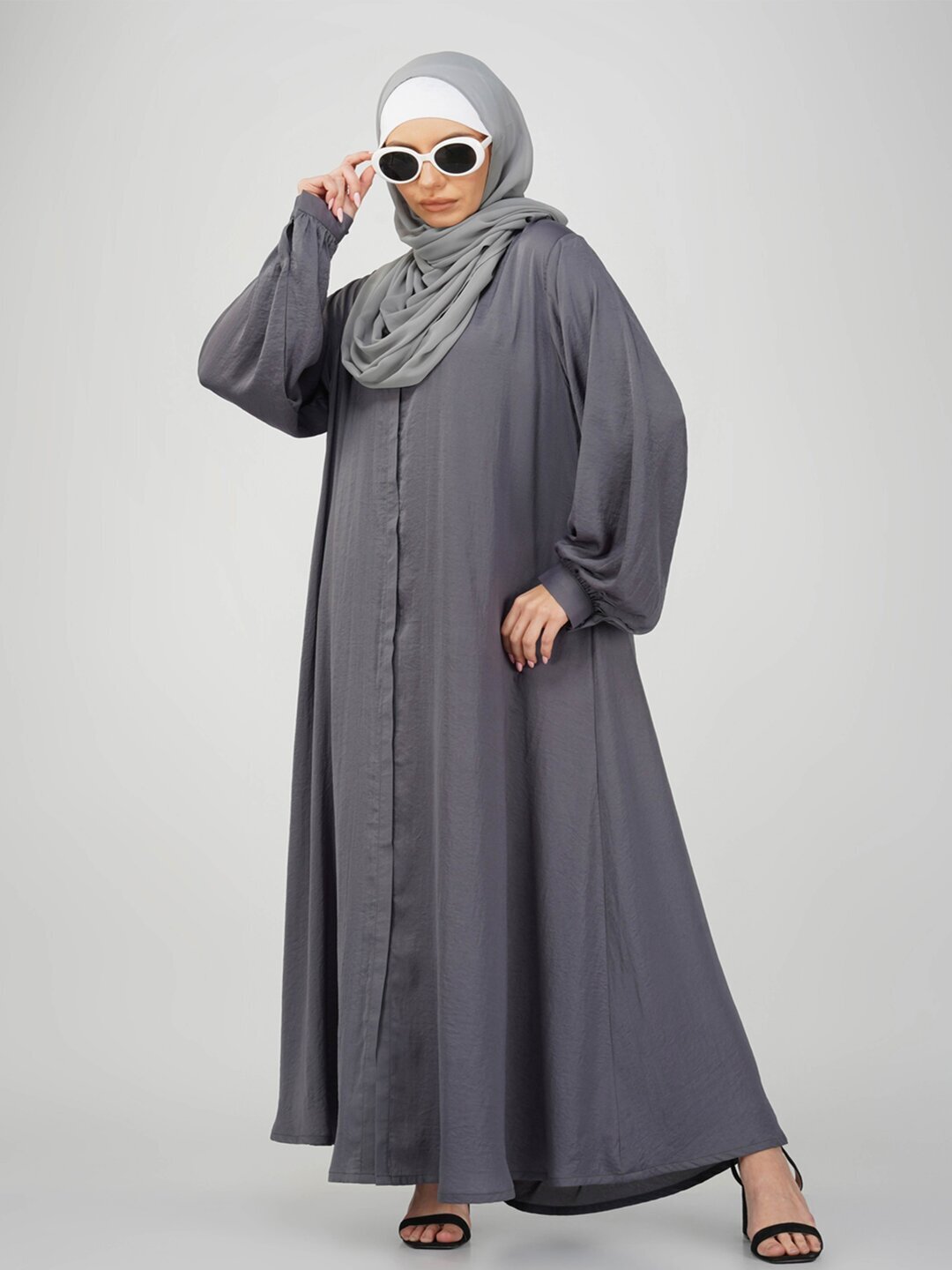 Classic Front Open Harir Masood Abaya Set