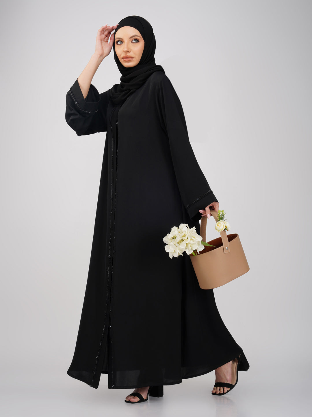 Wajood Front Open Handwork Nida Abaya Set