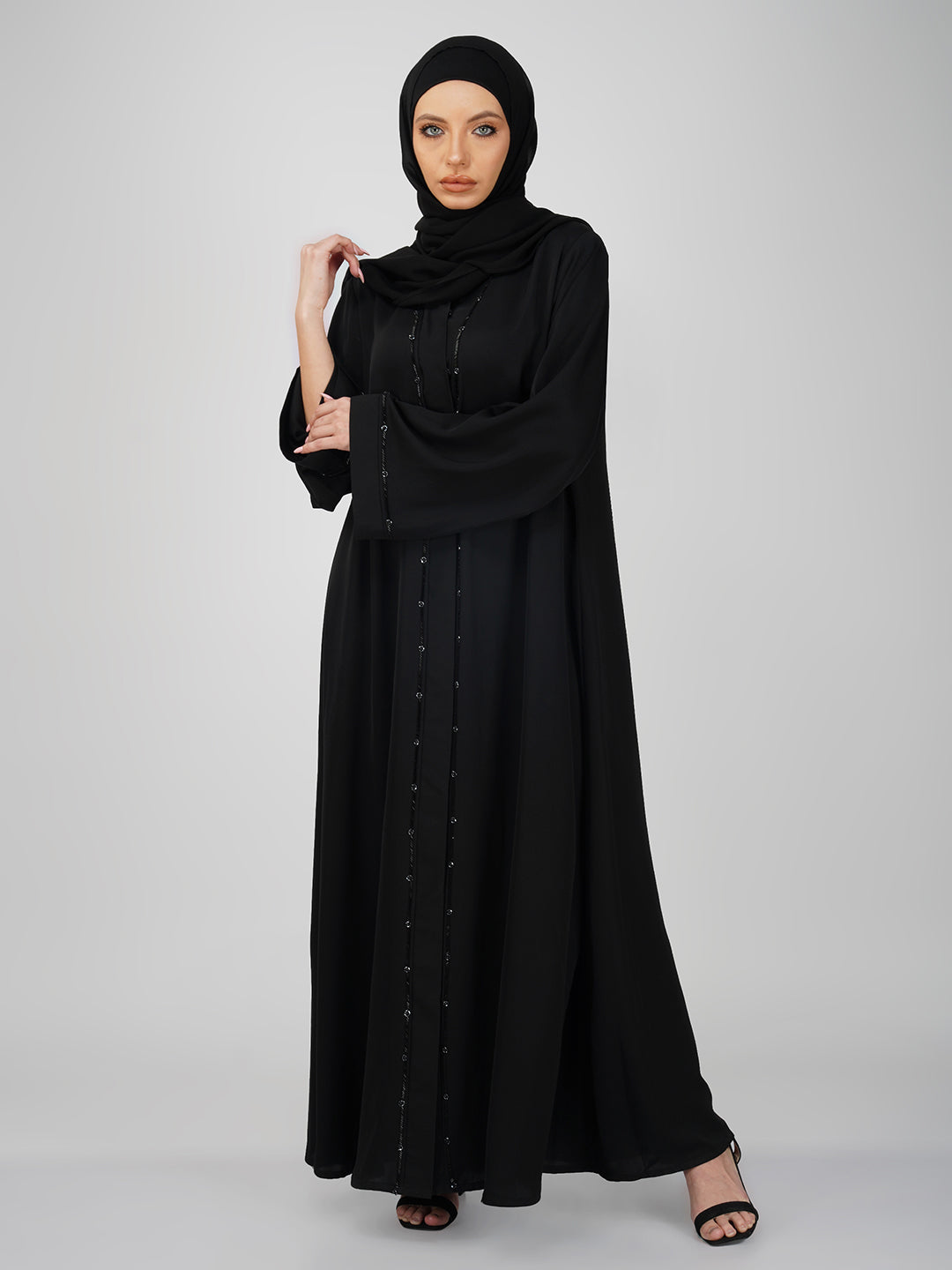 Wajood Front Open Handwork Nida Abaya Set