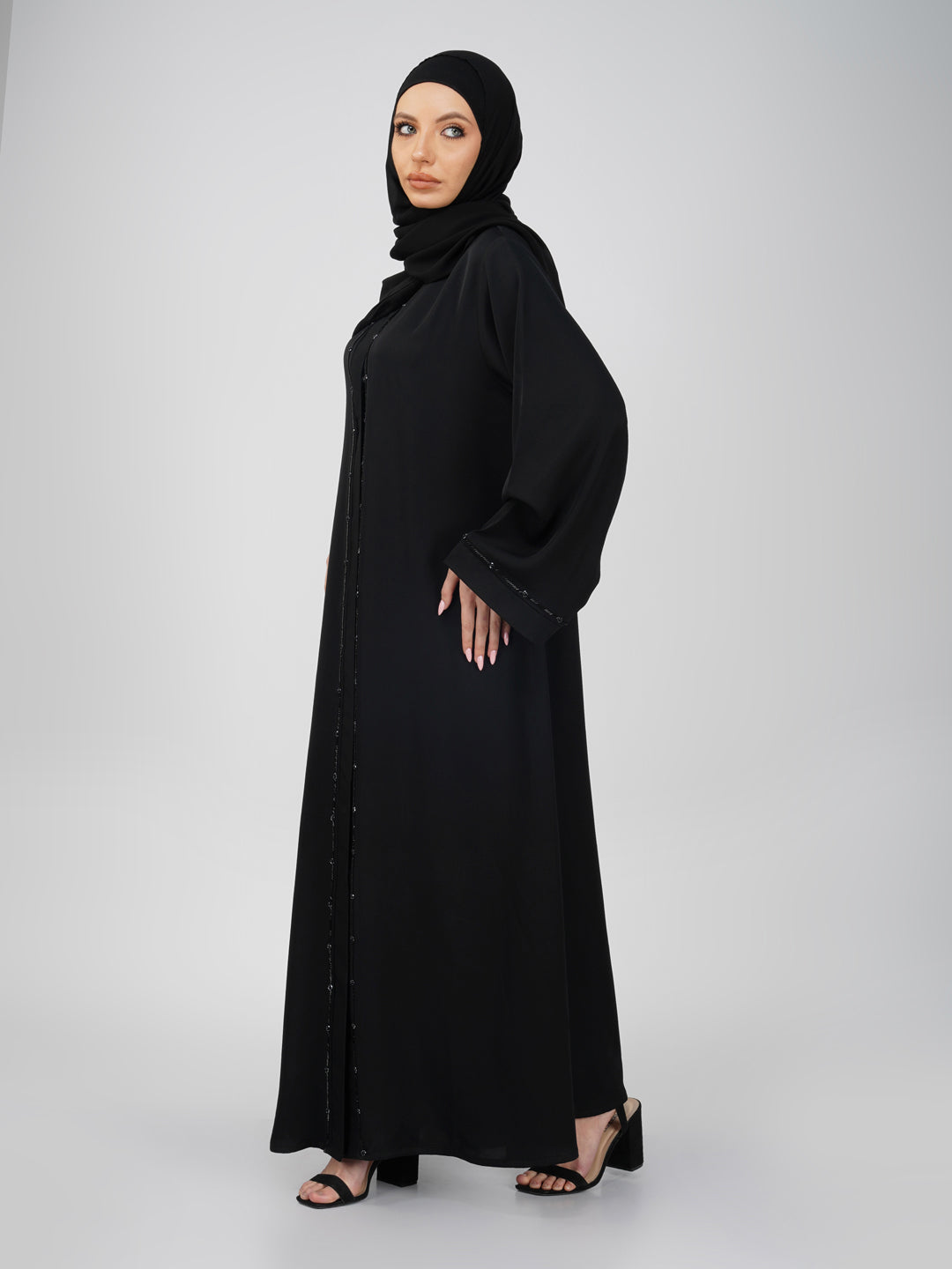 Wajood Front Open Handwork Nida Abaya Set