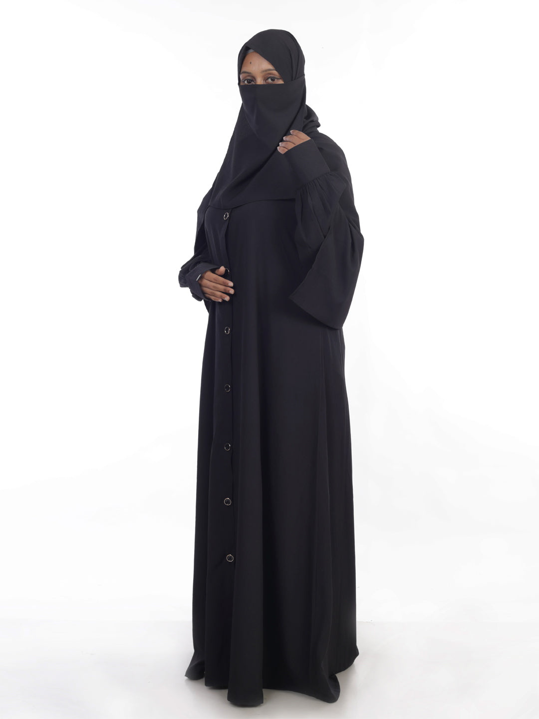 Kaaj Button Front Open Abaya Set
