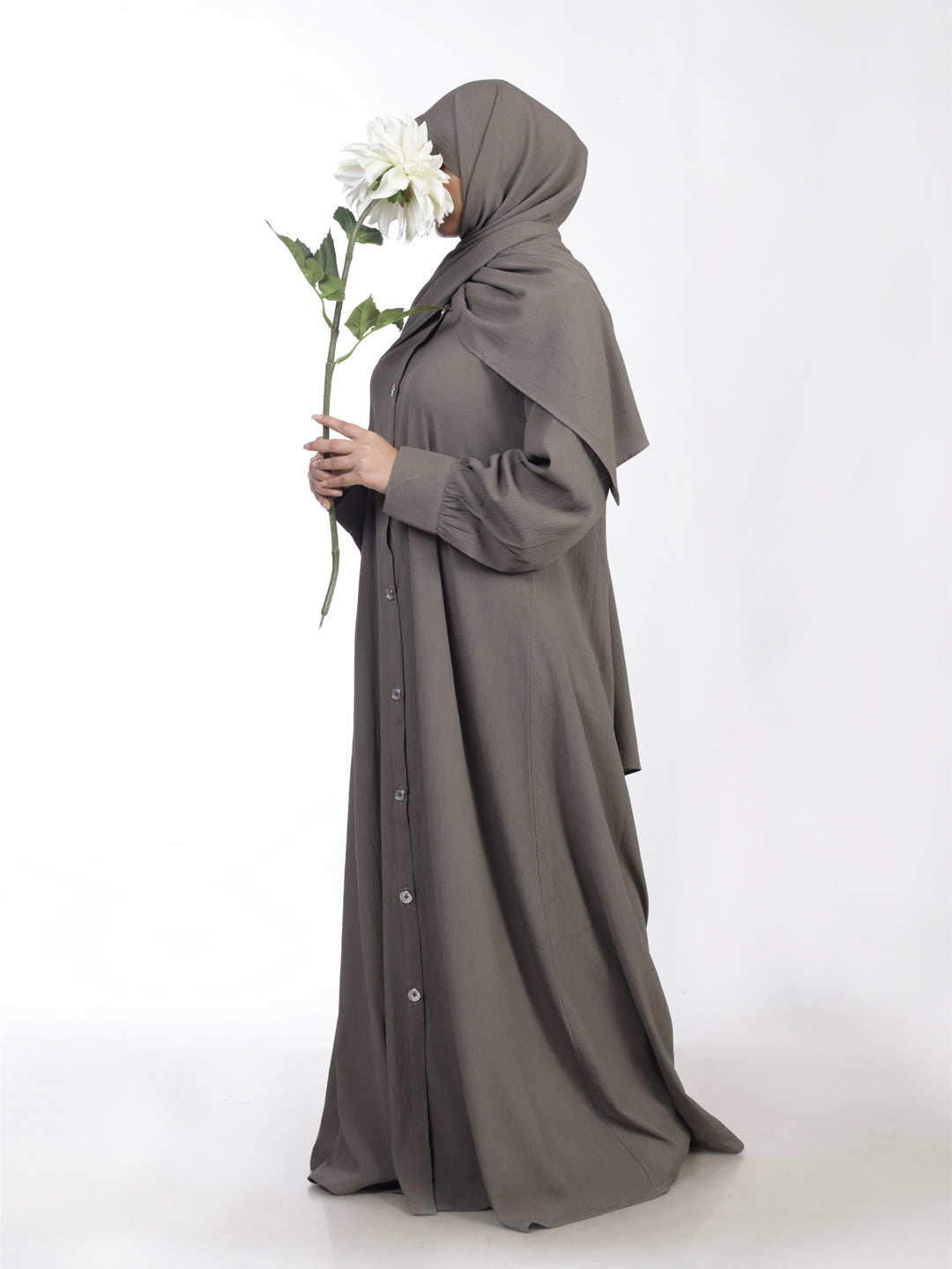 Kaaj Button Front Open Abaya Set