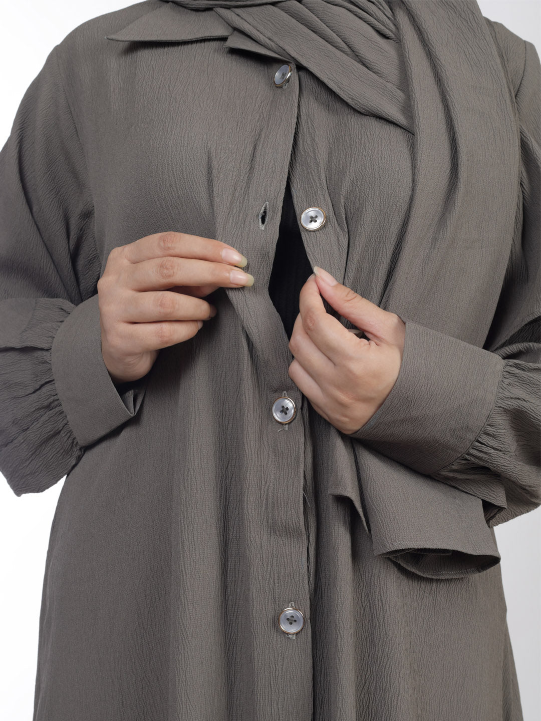Kaaj Button Front Open Abaya Set