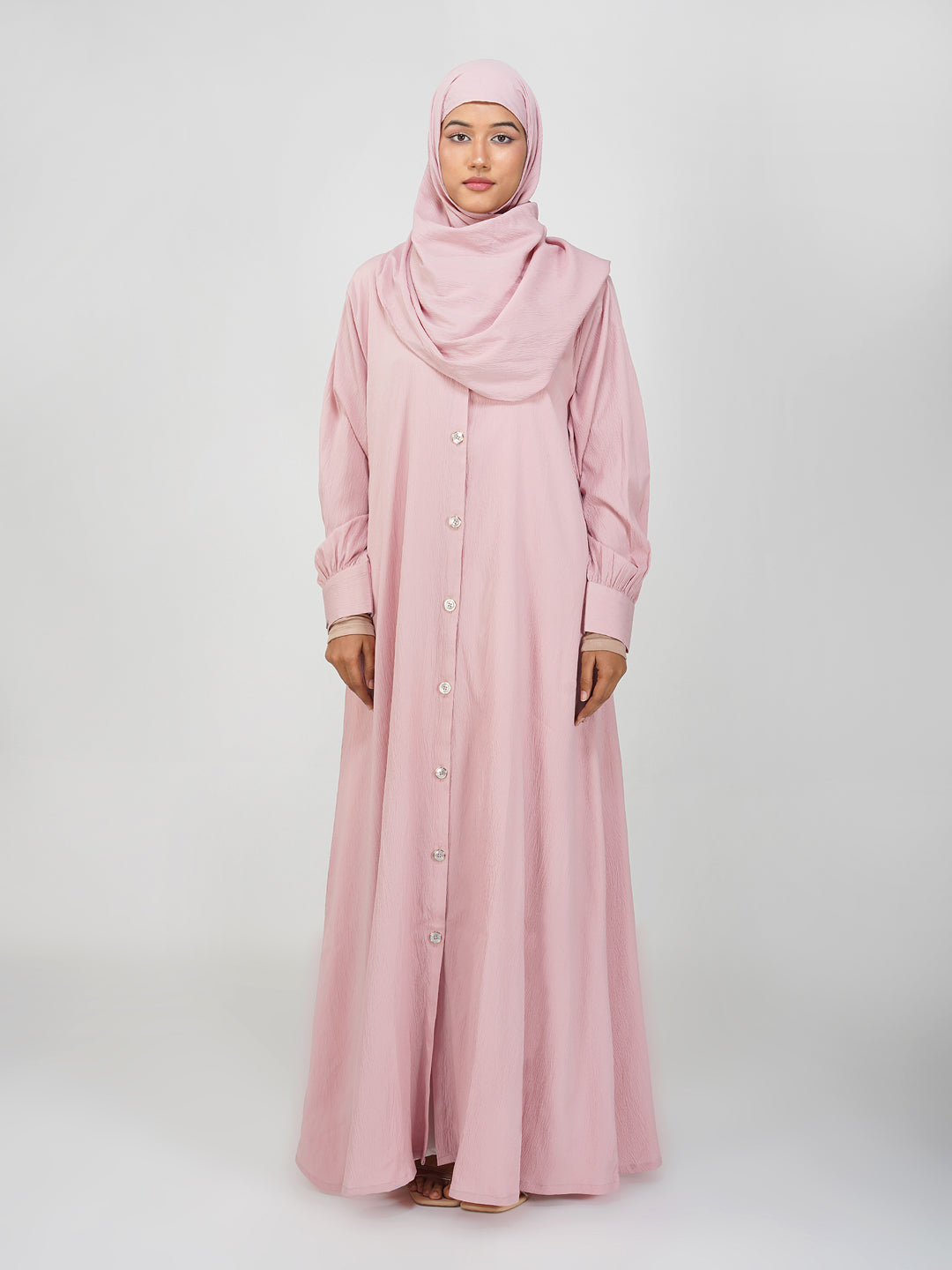 Kaaj Button Front Open Abaya Set