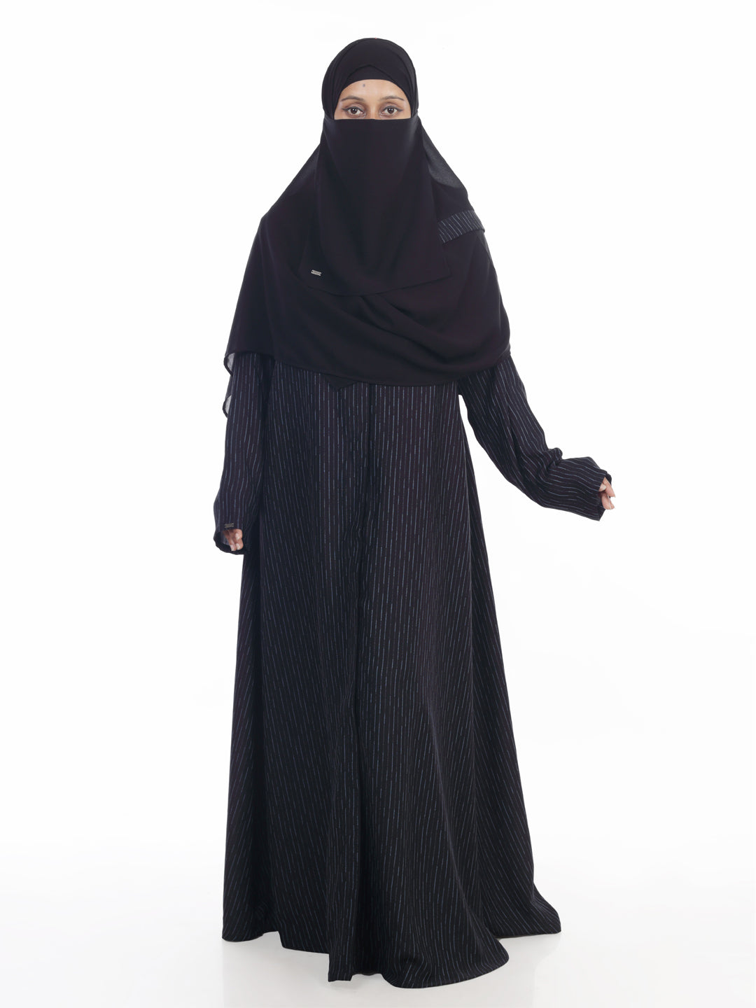 Front Open Blue Stripe Abaya