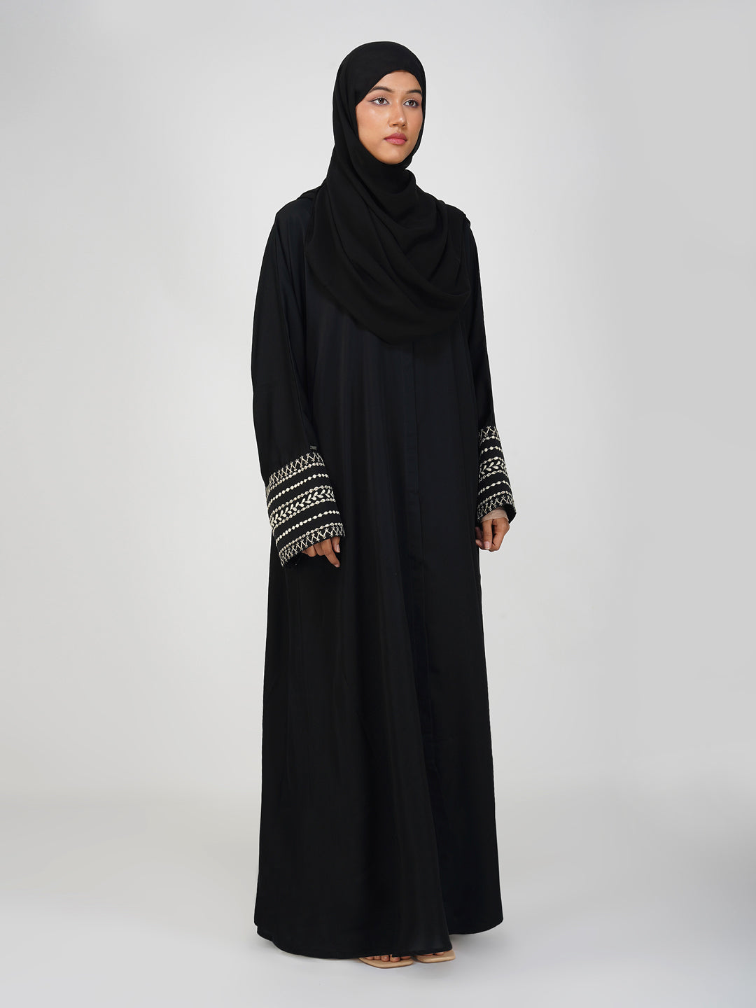 Nuzhat Front Open Embroidery Abaya Set