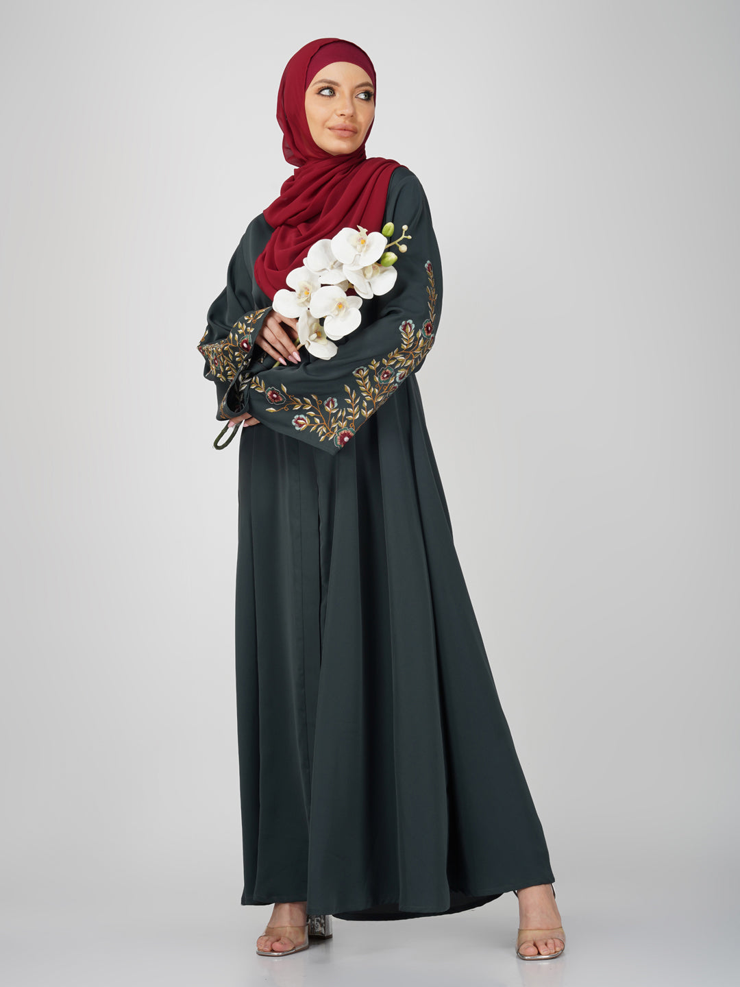 Sufia Front Open Embroidered Abaya Set