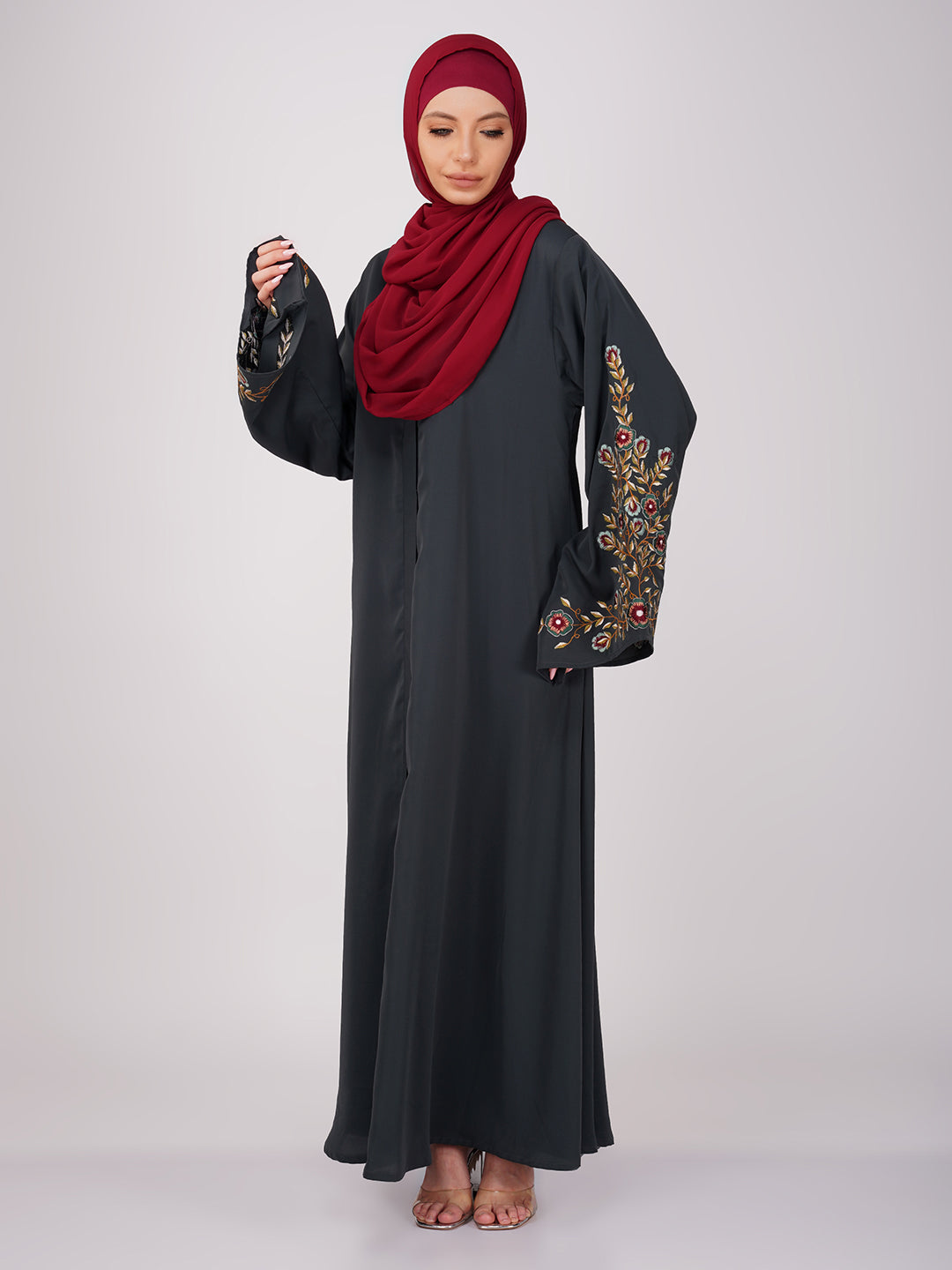 Sufia Front Open Embroidered Abaya Set