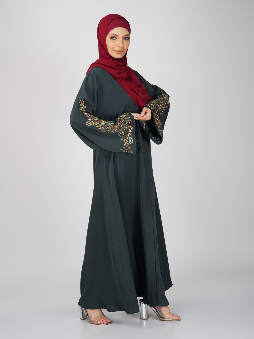 Sufia Front Open Embroidered Abaya Set