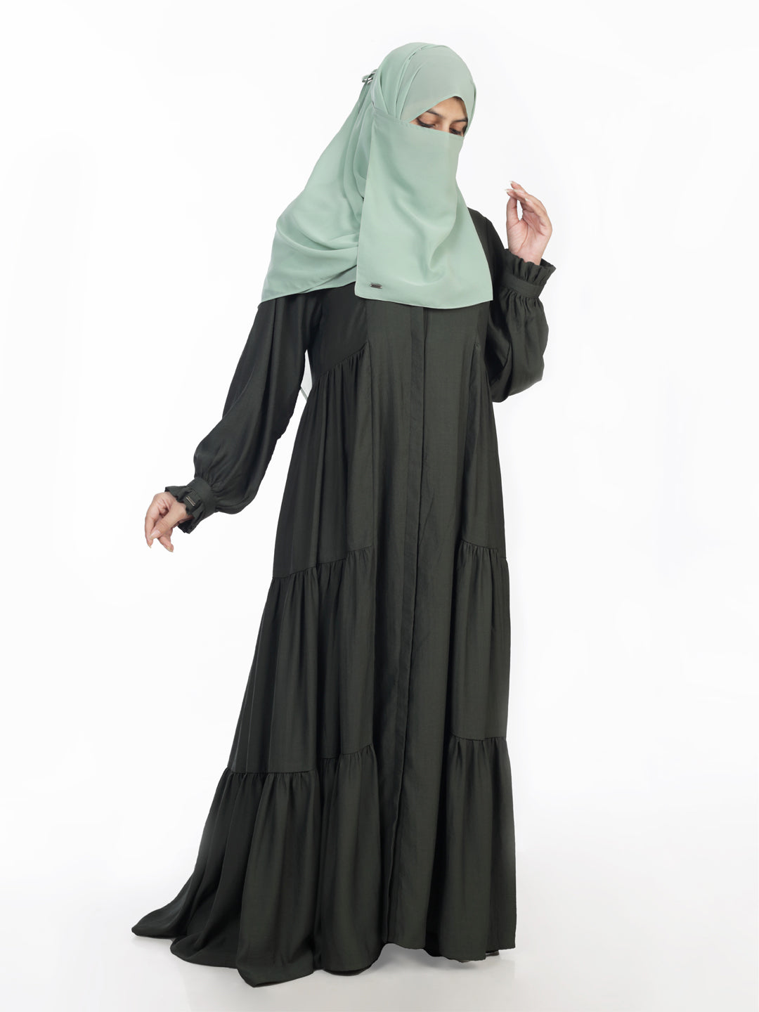 Front Open Three Tier Side Frill Abaya