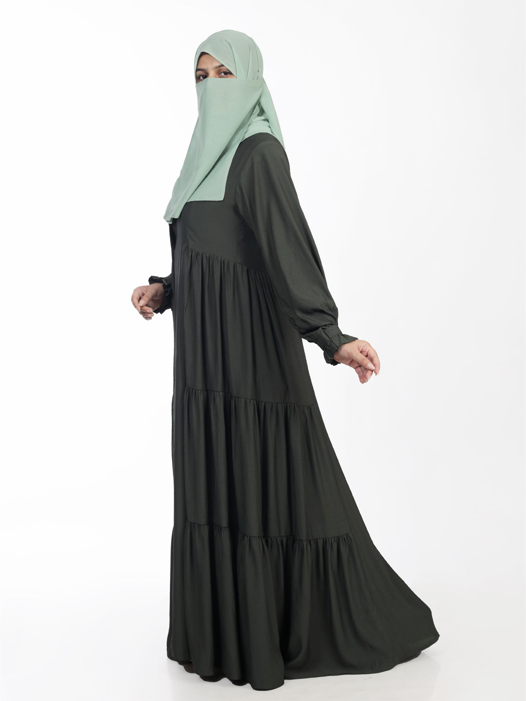 Front Open Three Tier Side Frill Abaya