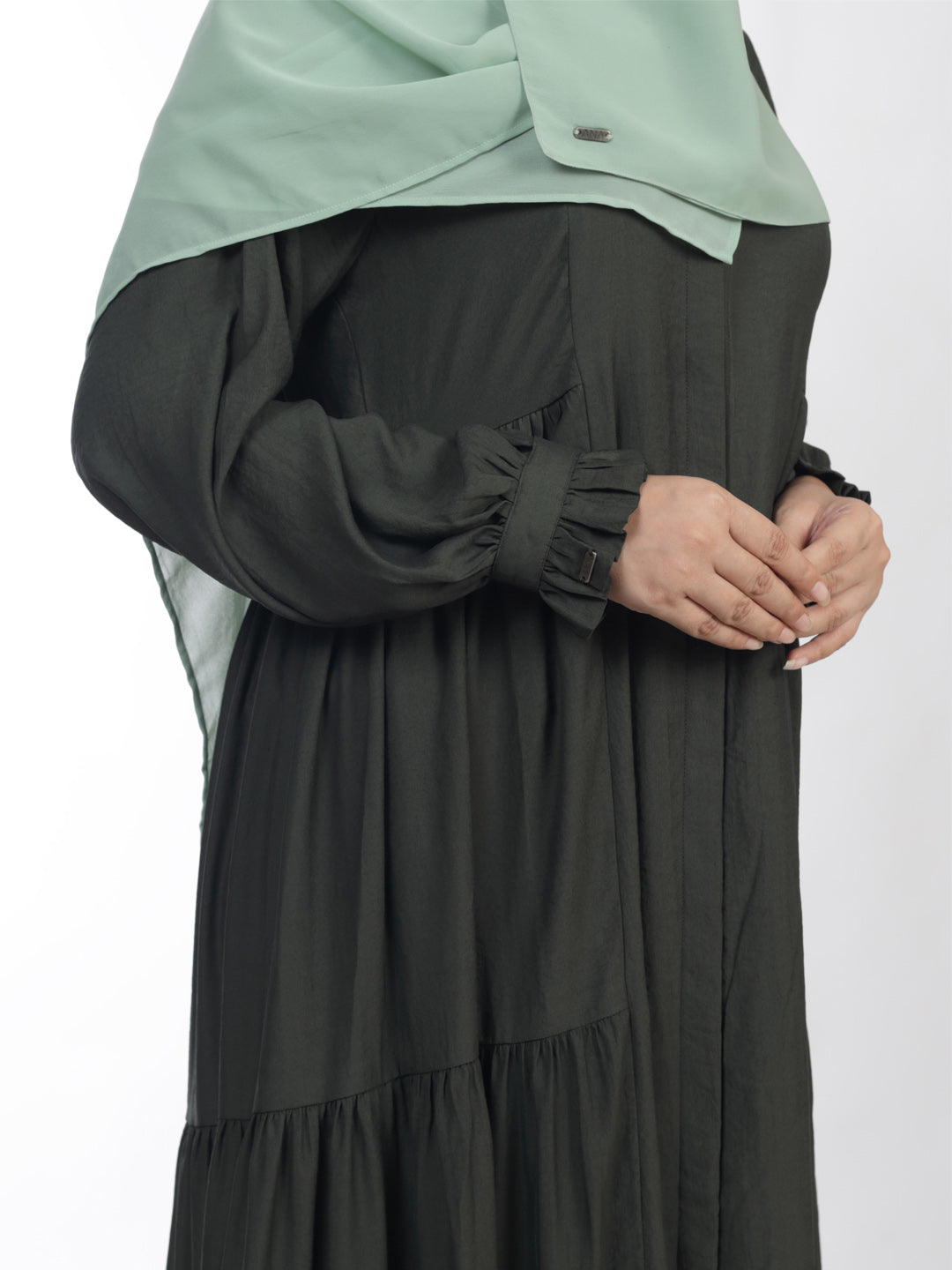 Front Open Three Tier Side Frill Abaya