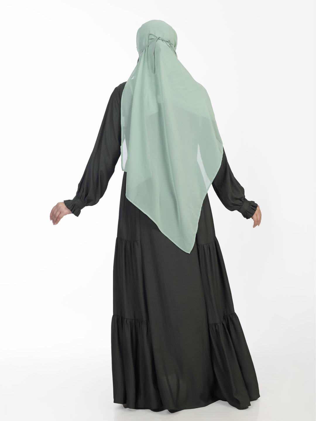 Front Open Three Tier Side Frill Abaya