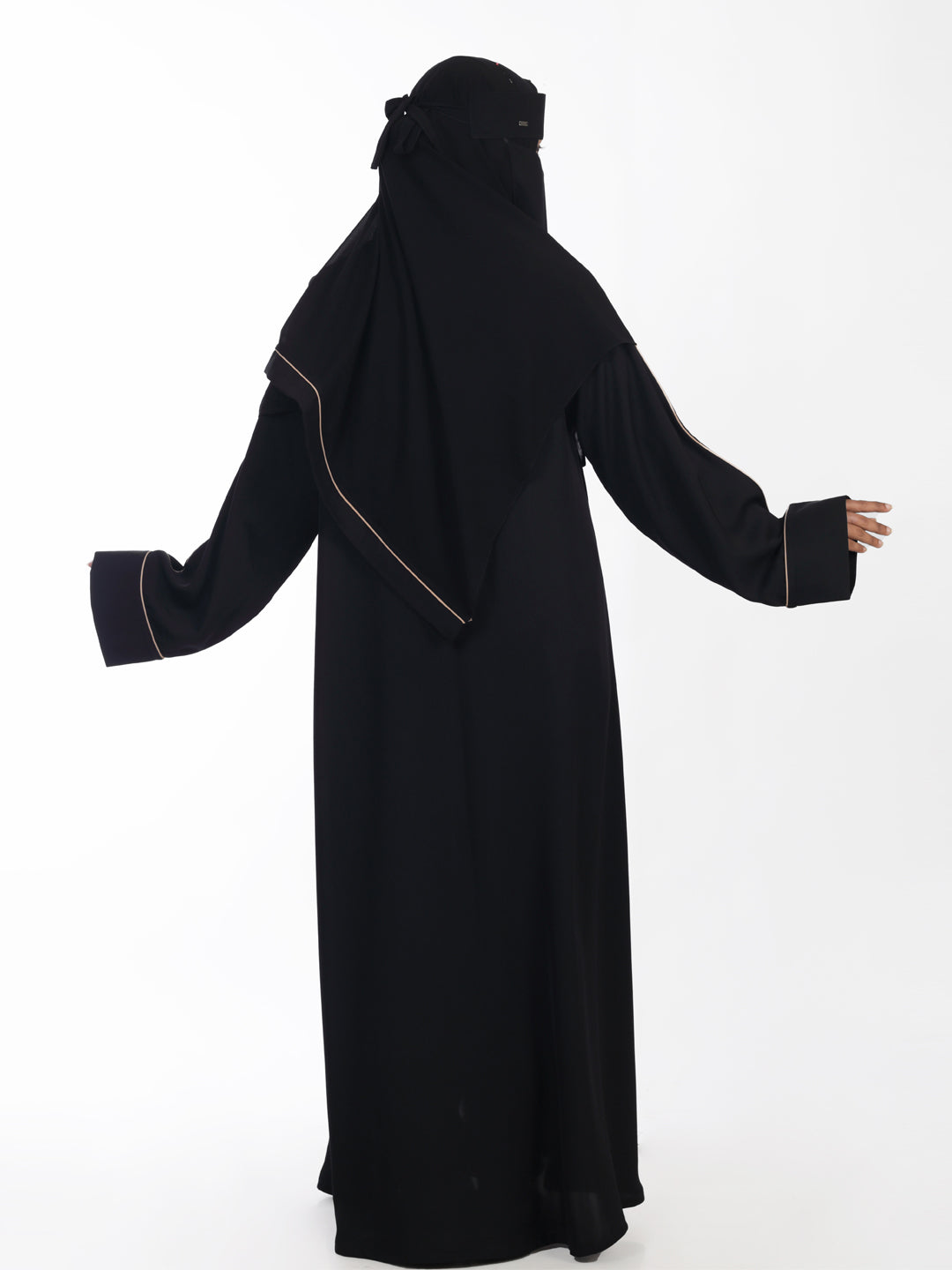 Full Length Zip Abaya with Piping Detail at Sleeves